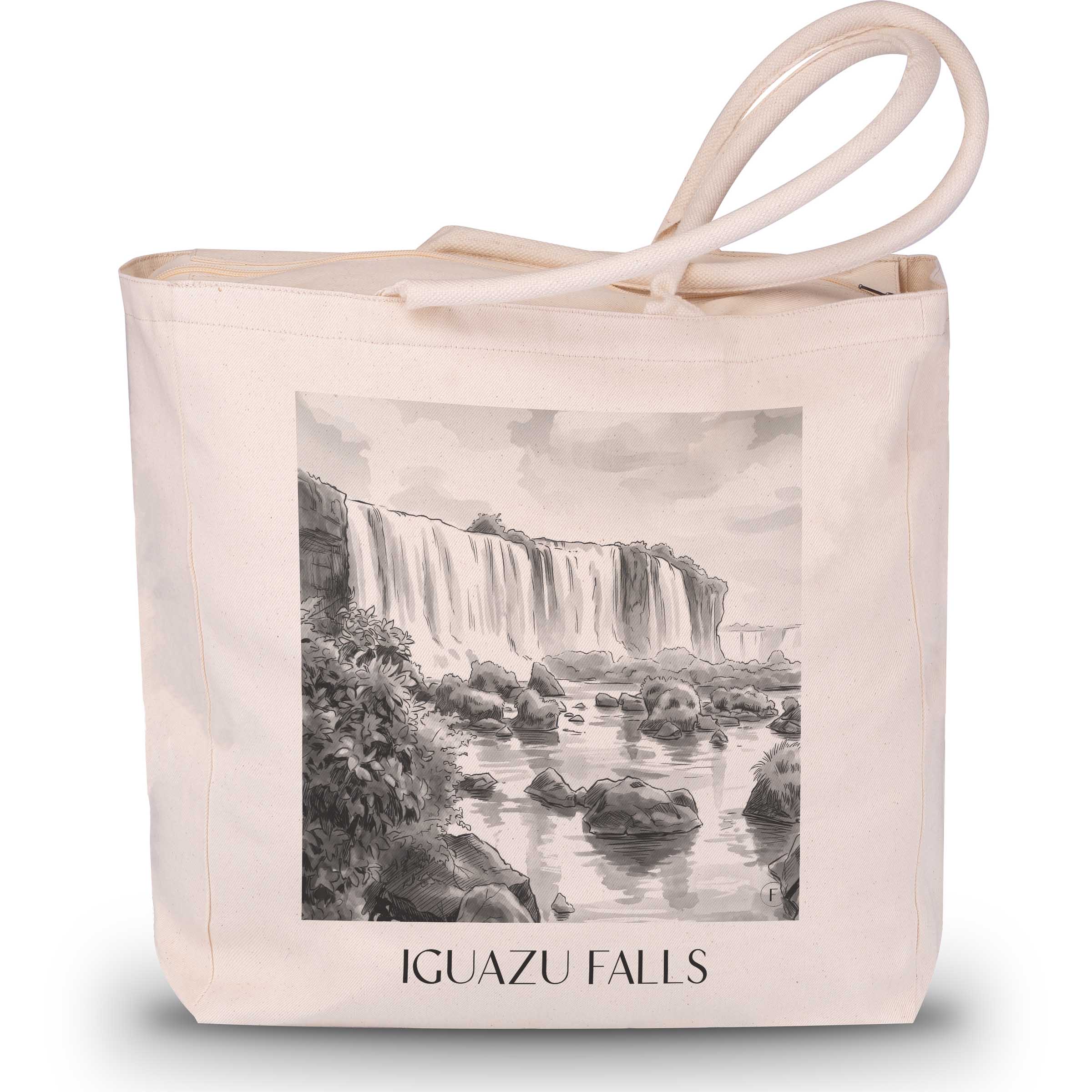 Iguazú Wasserfälle - Südamerika Tote Bag - Einkaufstasche im Aquarell Schwarz-Weiß Stil - favplace