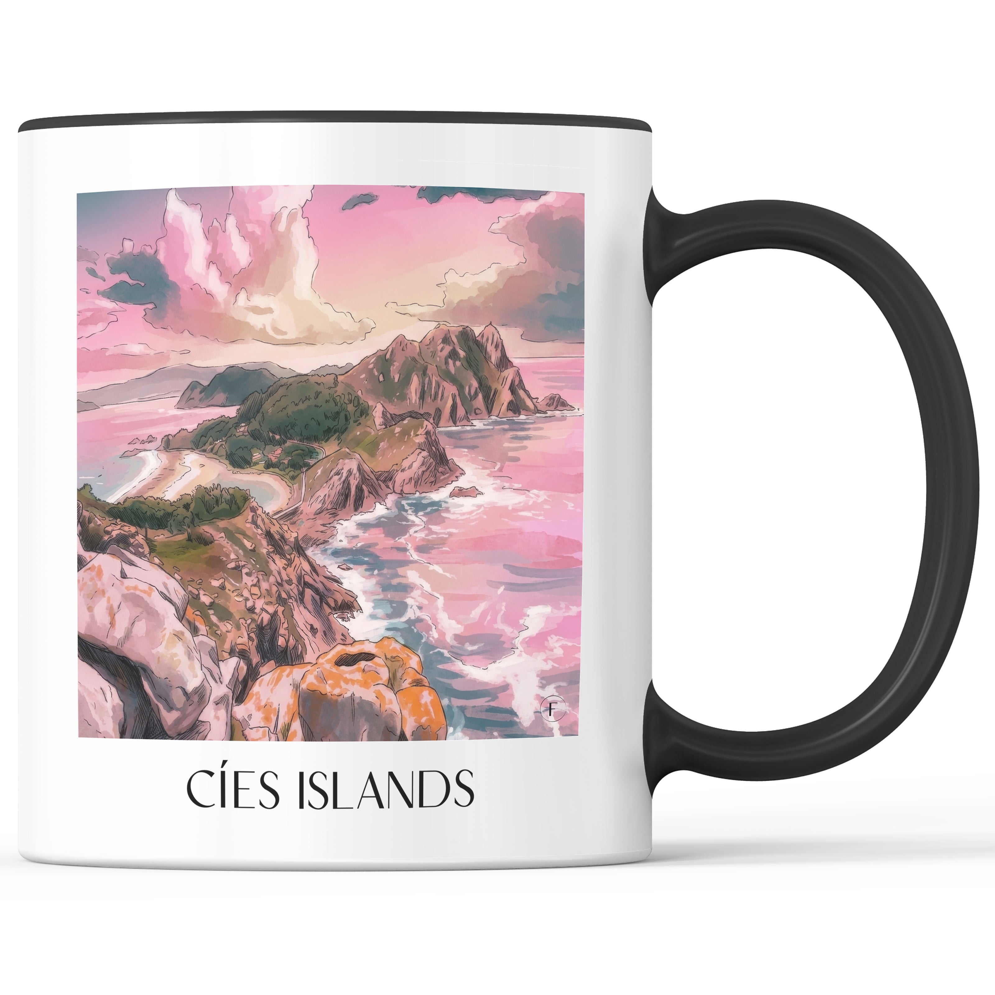 Illas Cíes Kaffeebecher - Spanien - Spanien Becher - Kaffeetasse im Aquarell Pink Stil - favplace