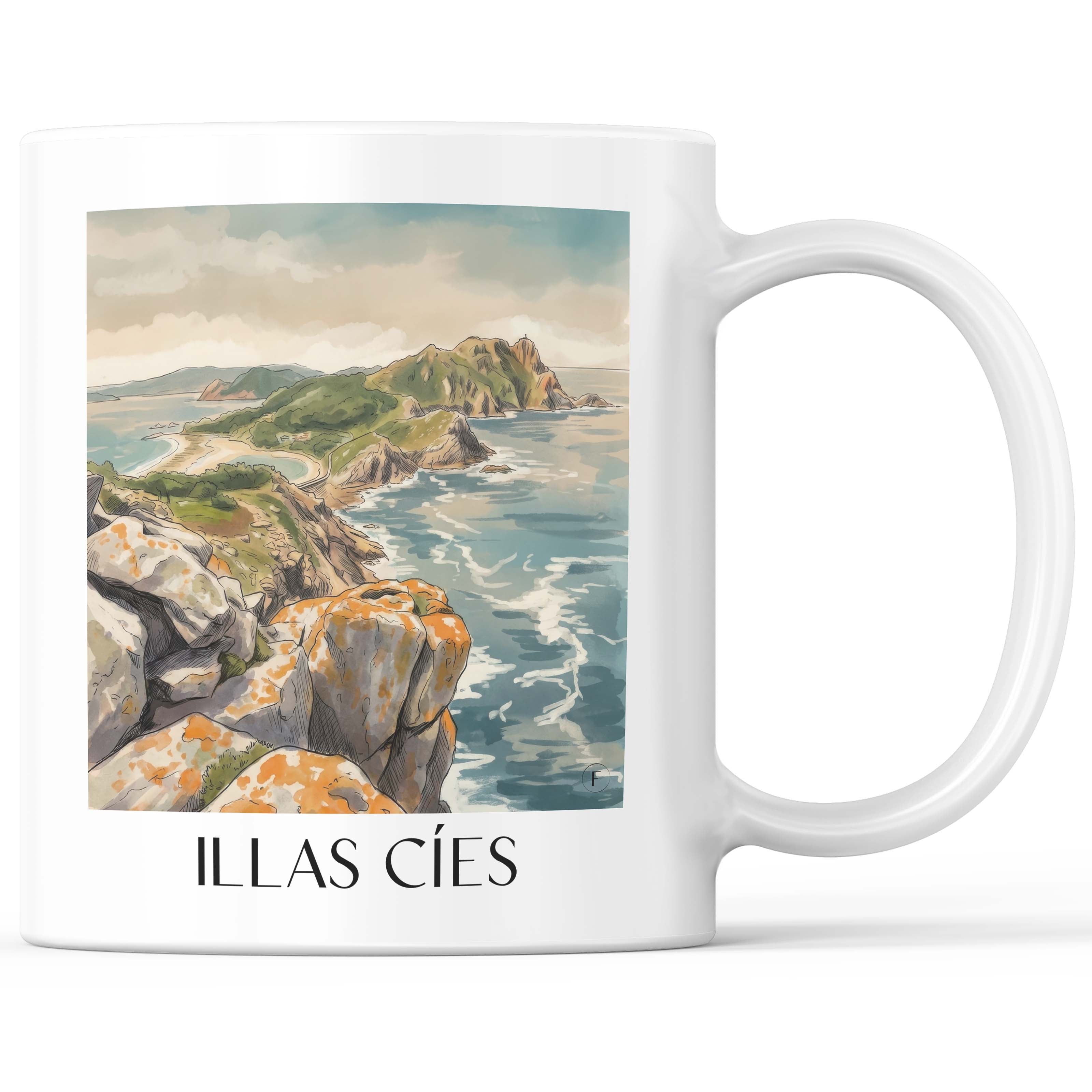 Illas Cíes Kaffeebecher - Spanien - Spanien Becher - Kaffeetasse im Aquarell Stil - favplace