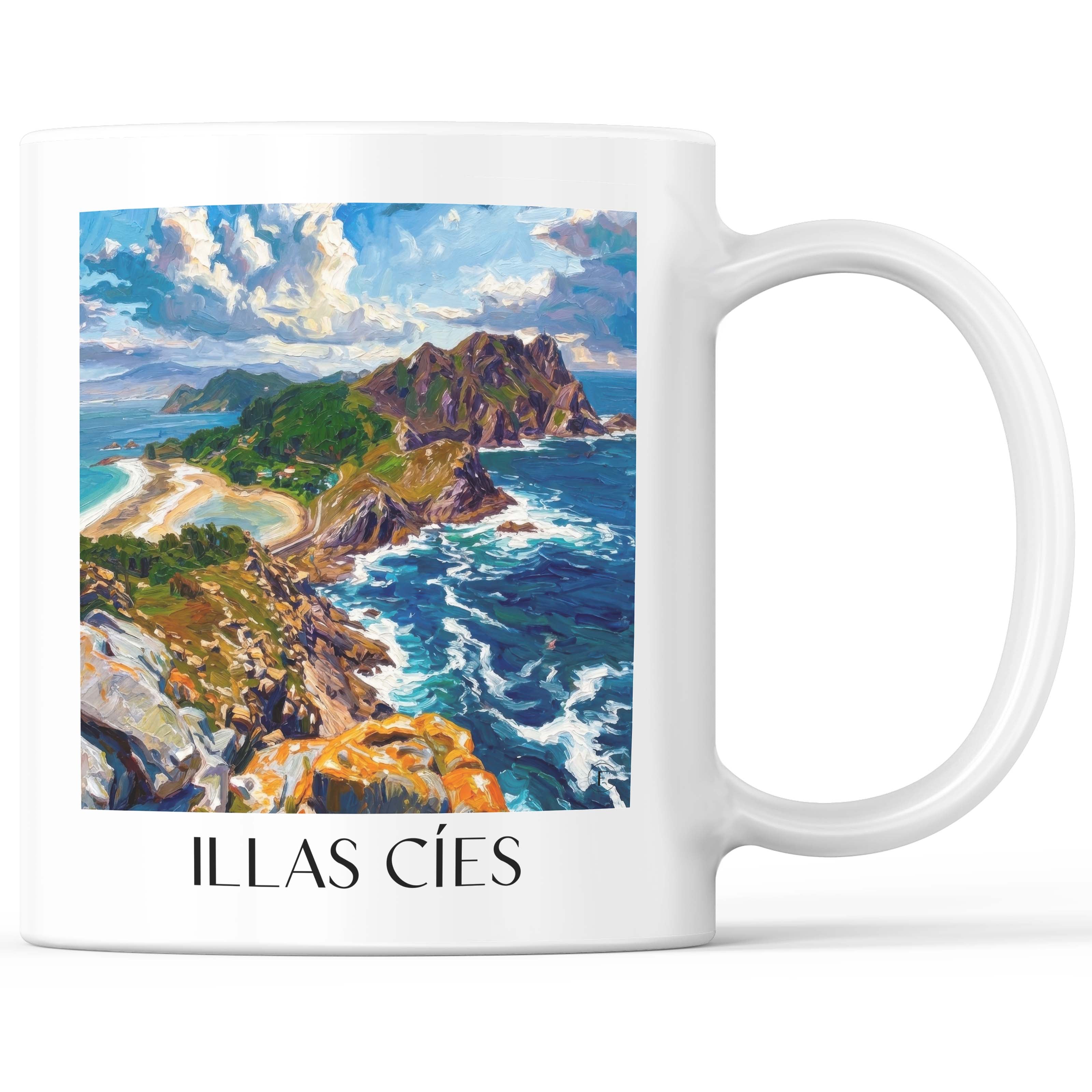 Illas Cíes Kaffeebecher - Spanien - Spanien Becher - Kaffeetasse im Ölgemälde Stil - favplace