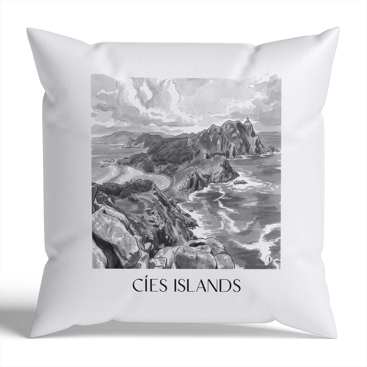 Illas Cíes Kissenhülle - Zierkissen Bezug - Spanien - Spanien Kissen bzw. Kissenbezug im Aquarell Schwarz-Weiß Stil - favplace