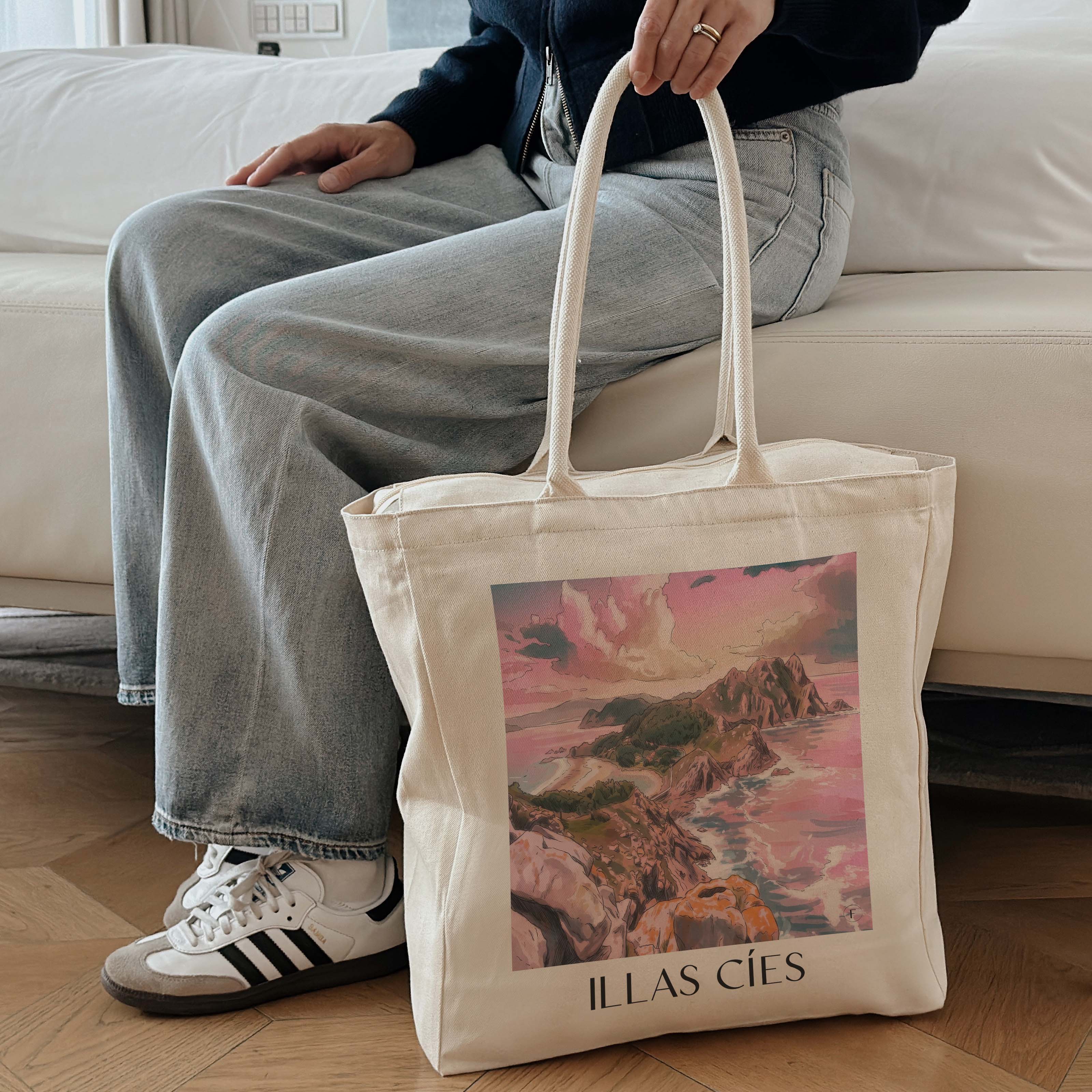 illas-cíes-spanien-spanien-einkaufstasche-aquarell-pink-rosa