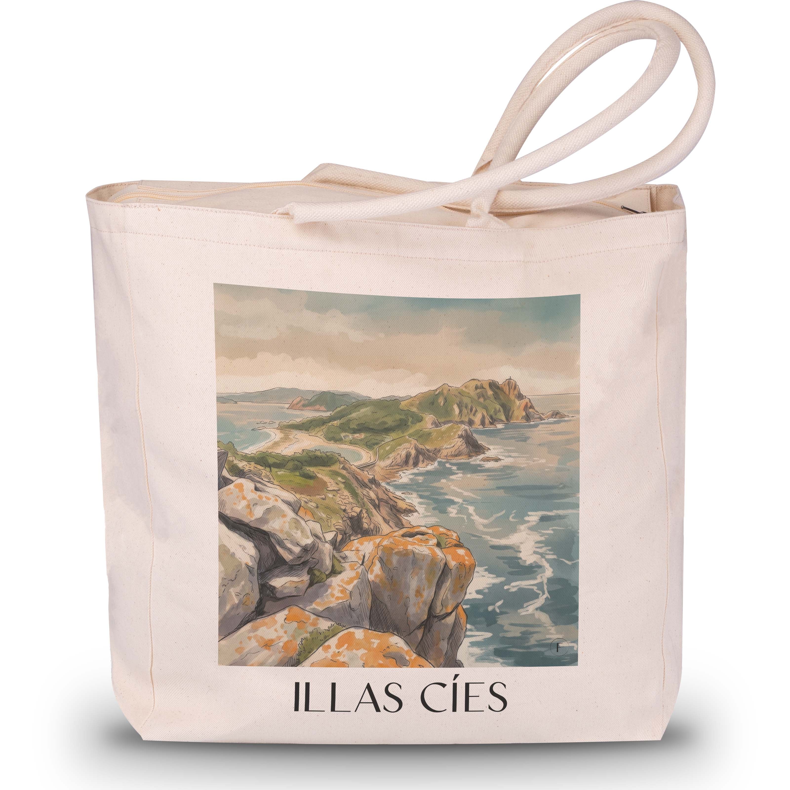 illas-cíes-spanien-spanien-einkaufstasche-aquarell