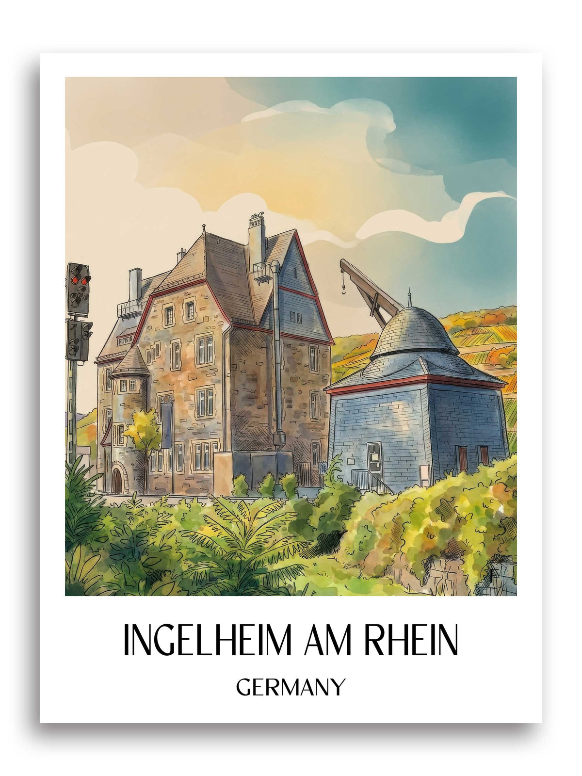 Ingelheim am Rhein Poster - Rheinhessen - Deutschland Kunstdruck - Aquarell von A4 bis A1 - favplace