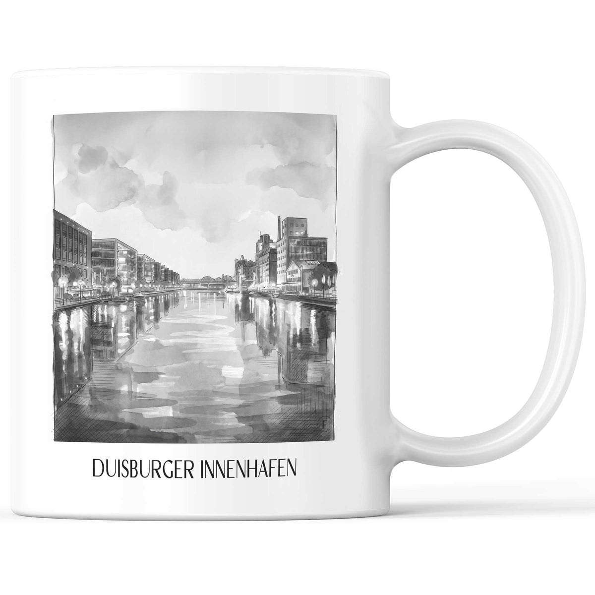 innenhafen-duisburg-deutschland-kaffeebecher-aquarell-schwarz-weiss