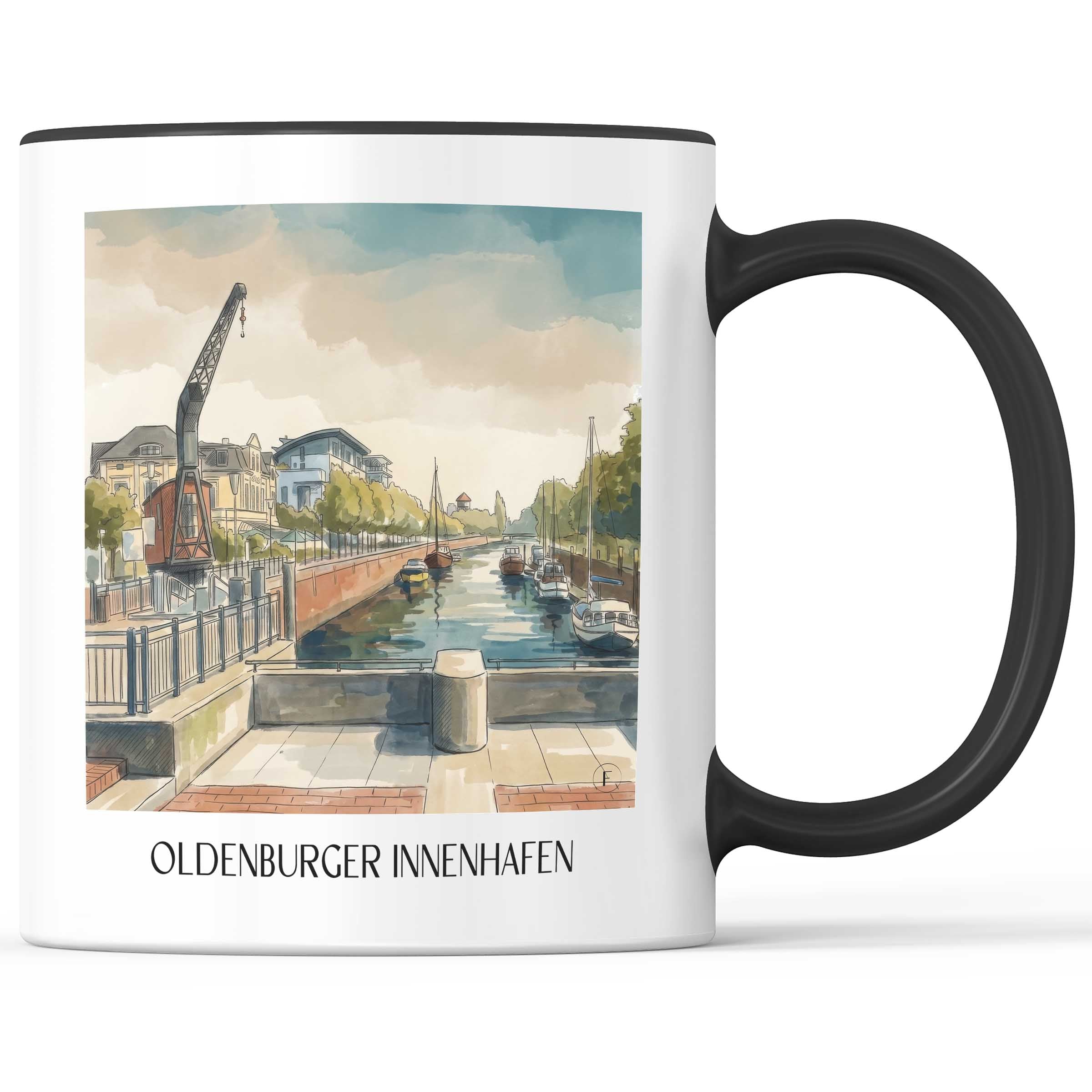 innenhafen-oldenburg-deutschland-kaffeebecher-aquarell