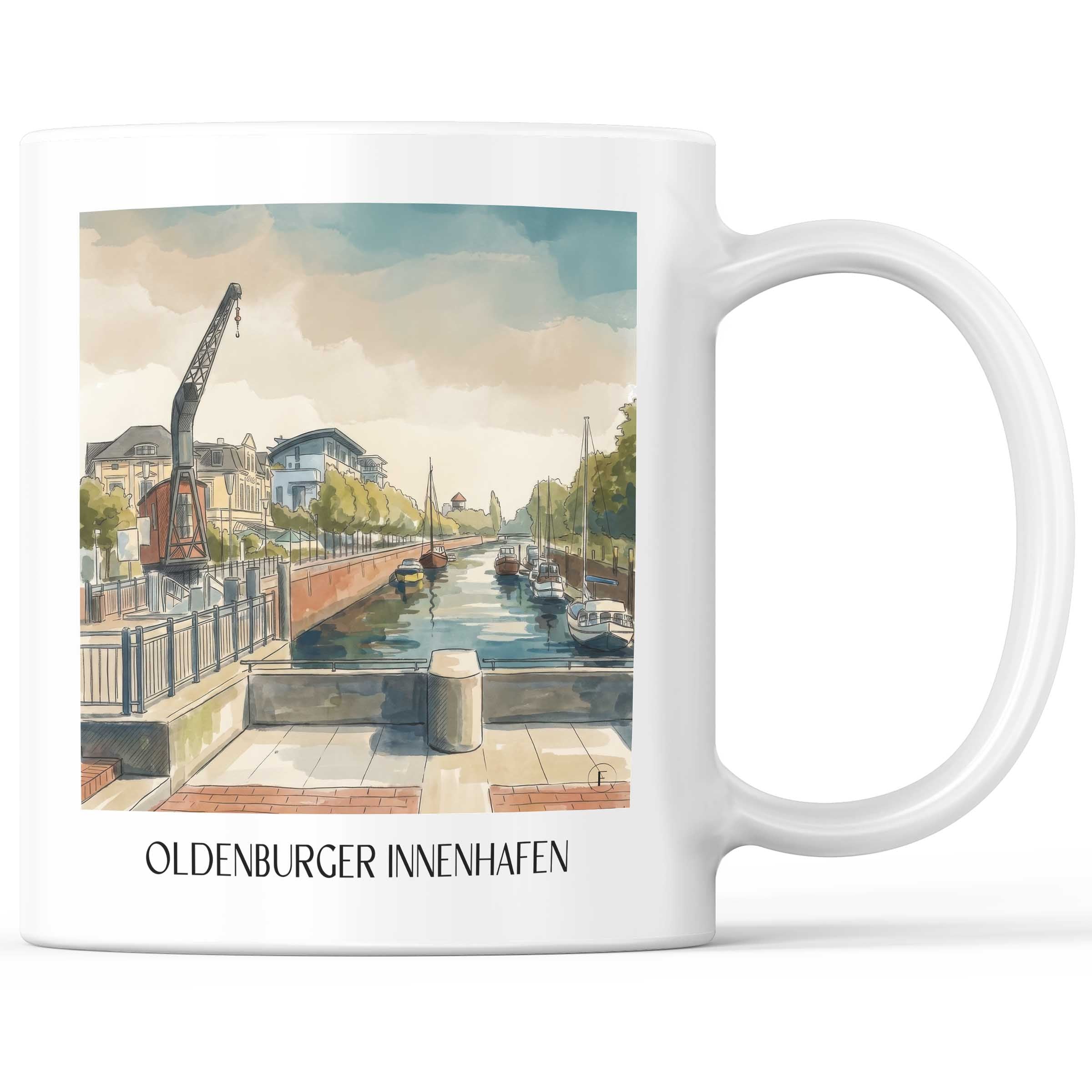 innenhafen-oldenburg-deutschland-kaffeebecher-aquarell