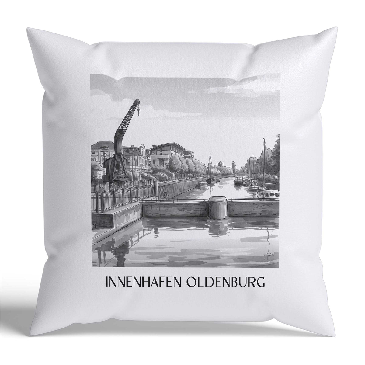 innenhafen-oldenburg-deutschland-kissenbezug-aquarell-schwarz-weiss