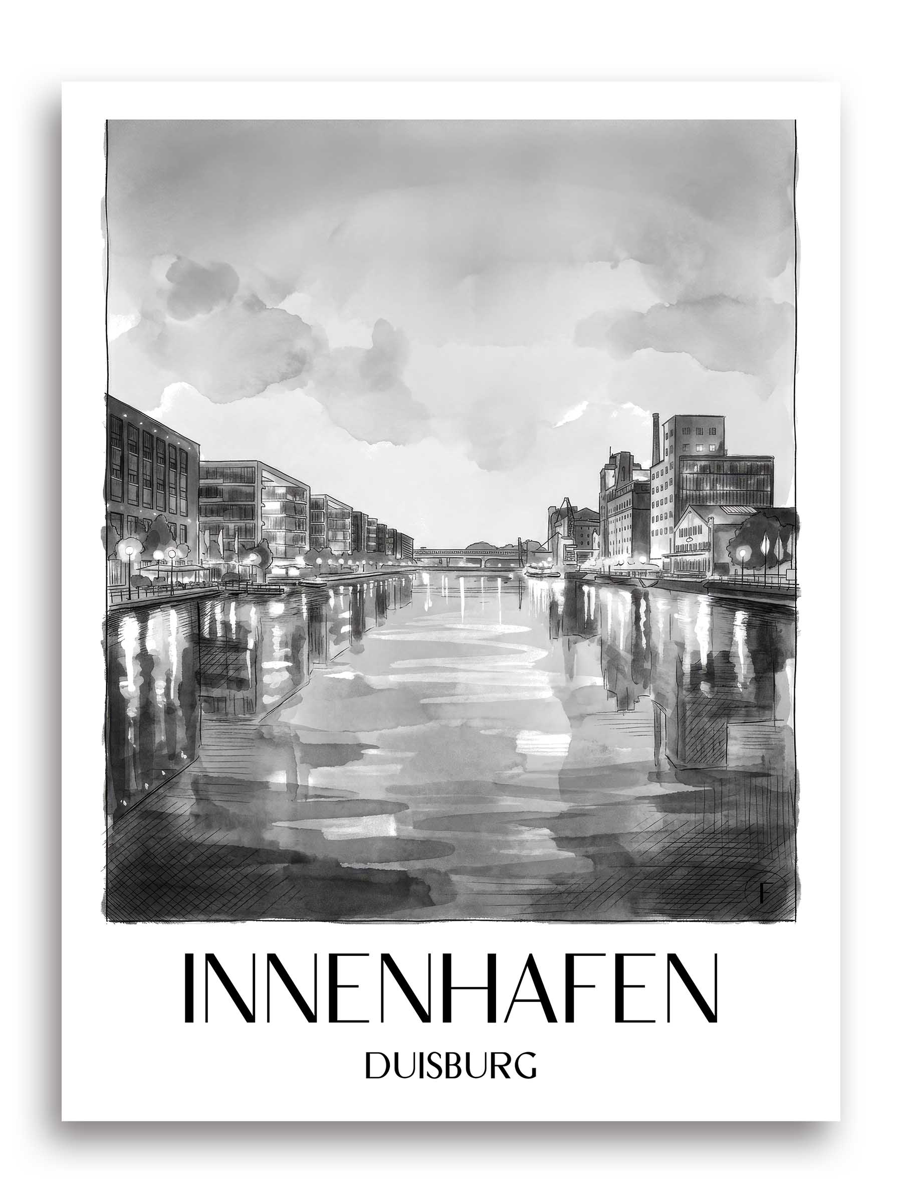 innenhafen-duisburg-deutschland-poster-aquarell-schwarz-weiss