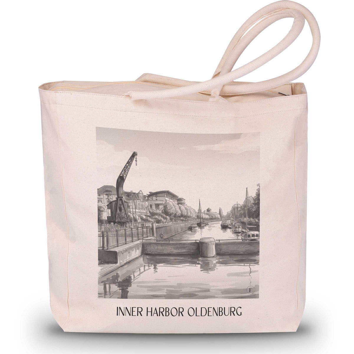 Innenhafen Shopping Tasche - Oldenburg - Deutschland Tote Bag - Einkaufstasche im Aquarell Schwarz-Weiß Stil - favplace