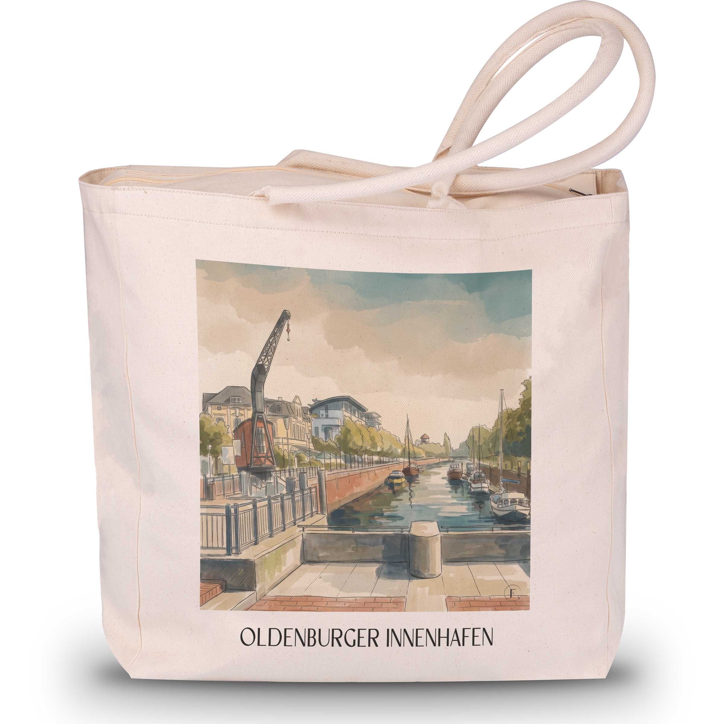 innenhafen-oldenburg-deutschland-einkaufstasche-aquarell