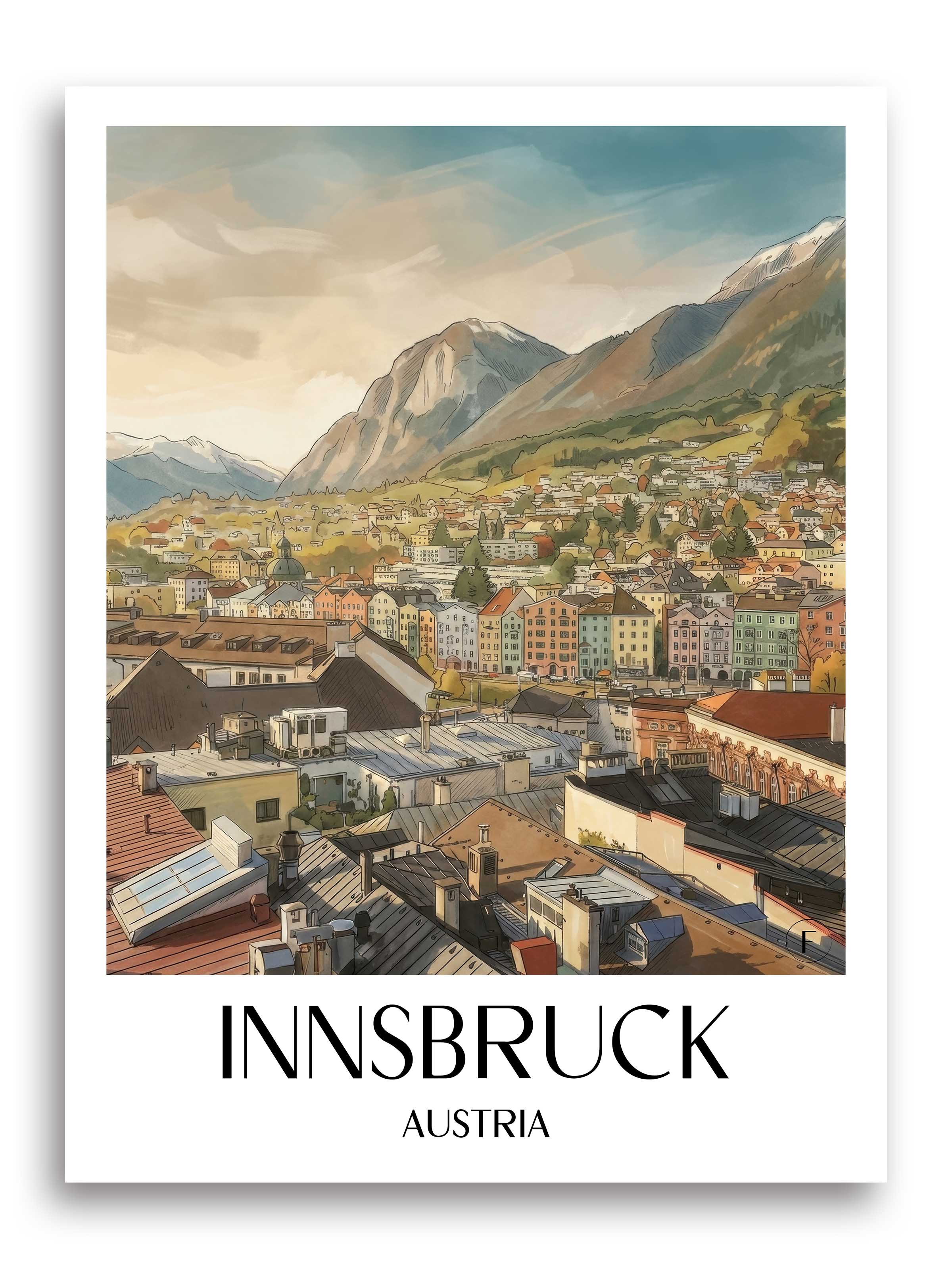 Innsbruck Poster - Österreich - Österreich Kunstdruck - Aquarell von A4 bis A1 - favplace