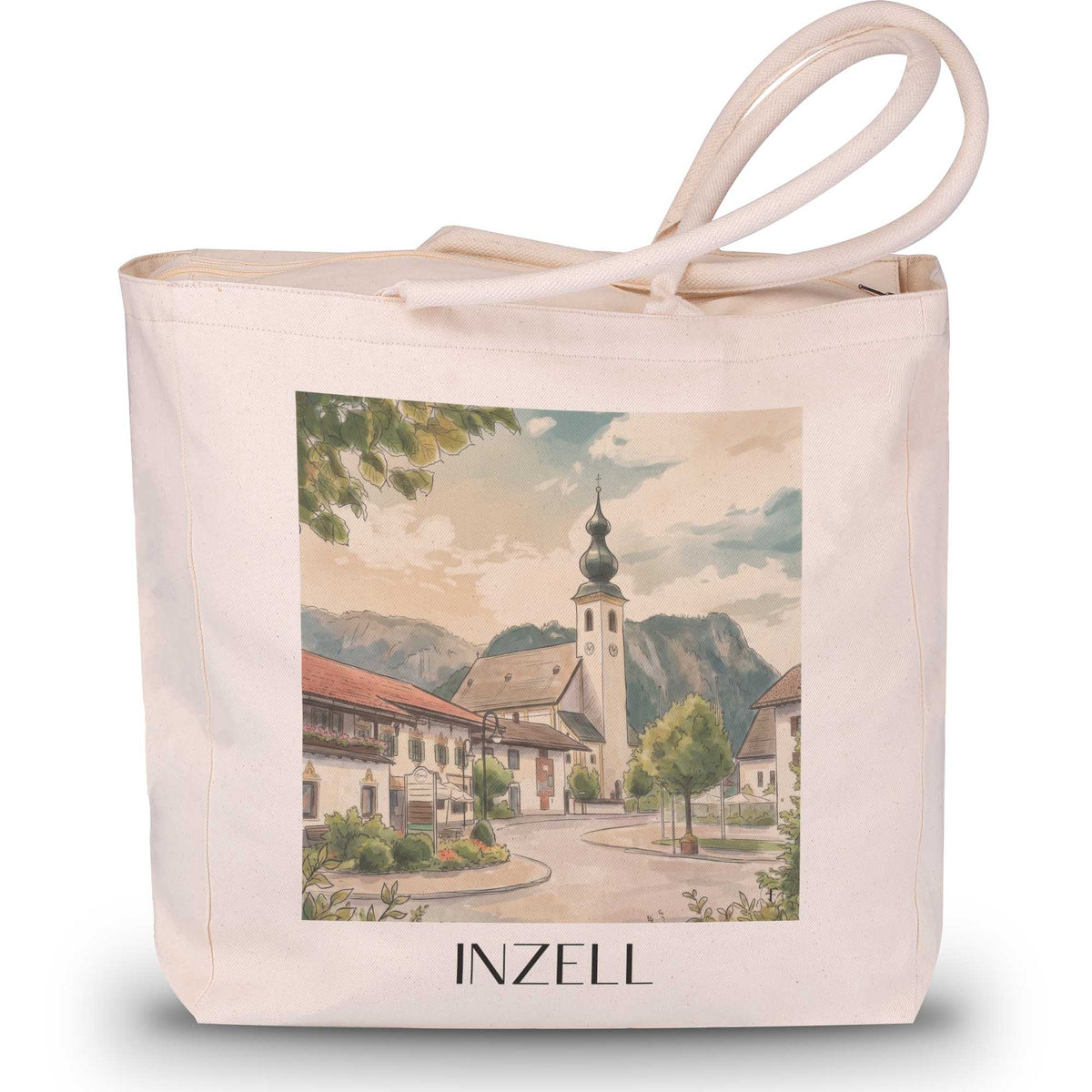Inzell Shopping Tasche - Chiemgau - Deutschland Tote Bag - Einkaufstasche im Aquarell Stil - favplace
