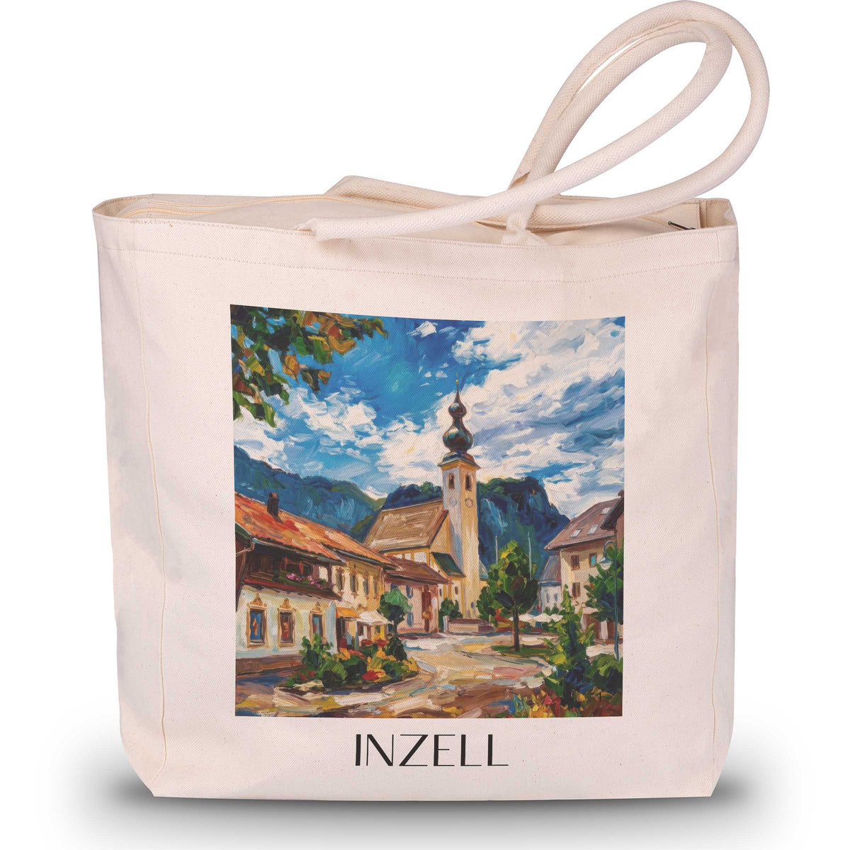 Inzell Shopping Tasche - Chiemgau - Deutschland Tote Bag - Einkaufstasche im Ölgemälde Stil - favplace