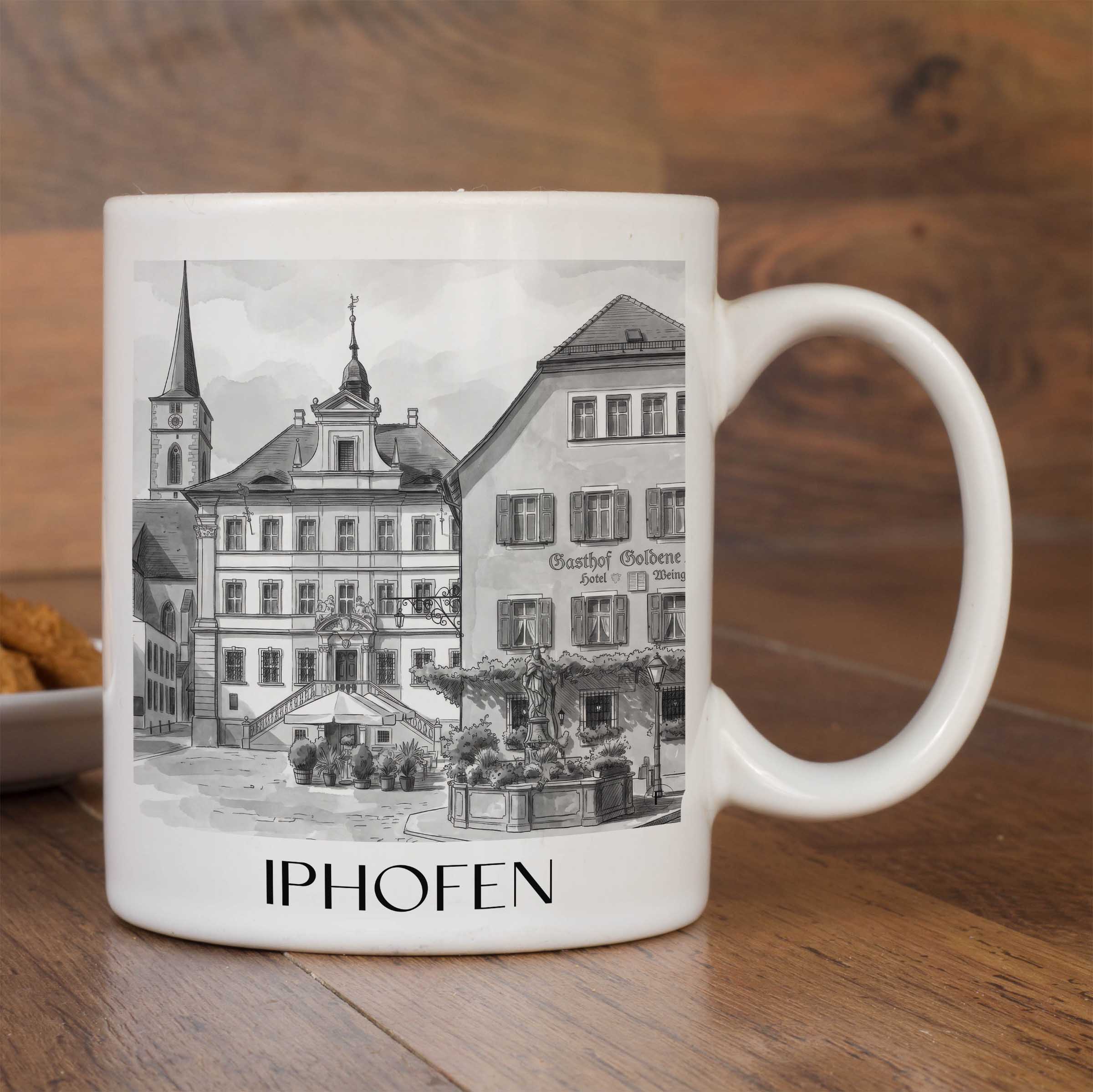 iphofen-deutschland-kaffeebecher-aquarell-schwarz-weiss