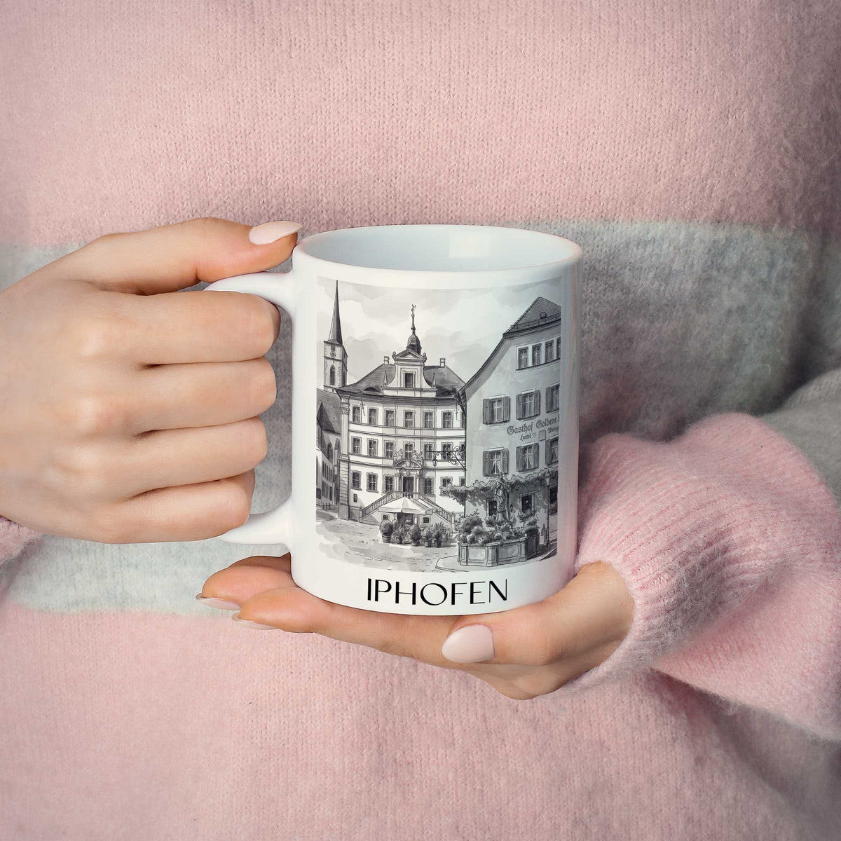 iphofen-deutschland-kaffeebecher-aquarell-schwarz-weiss