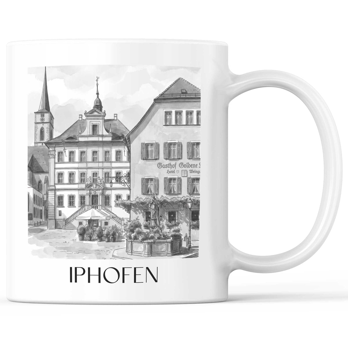 Iphofen - Deutschland Becher - Kaffeetasse im Aquarell Schwarz-Weiß Stil - favplace