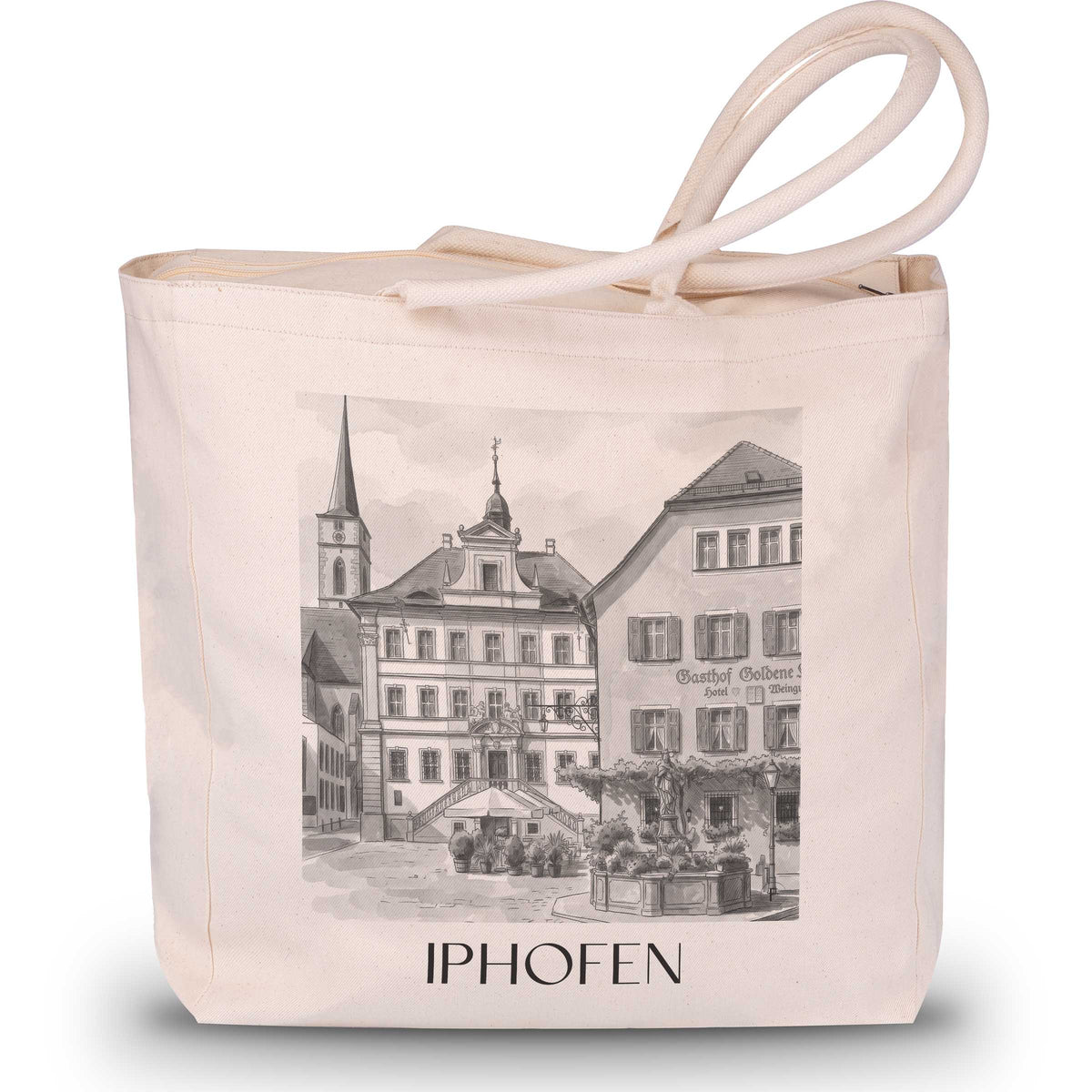 Iphofen - Deutschland Tote Bag - Einkaufstasche im Aquarell Schwarz-Weiß Stil - favplace