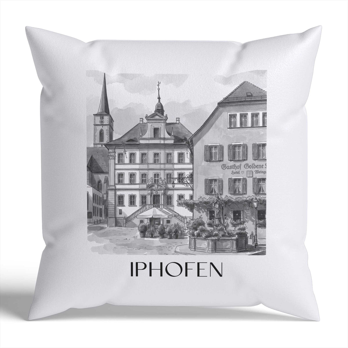 Iphofen Kissenhülle - Zierkissen Bezug - Deutschland - Deutschland Kissen bzw. Kissenbezug im Aquarell Schwarz-Weiß Stil - favplace