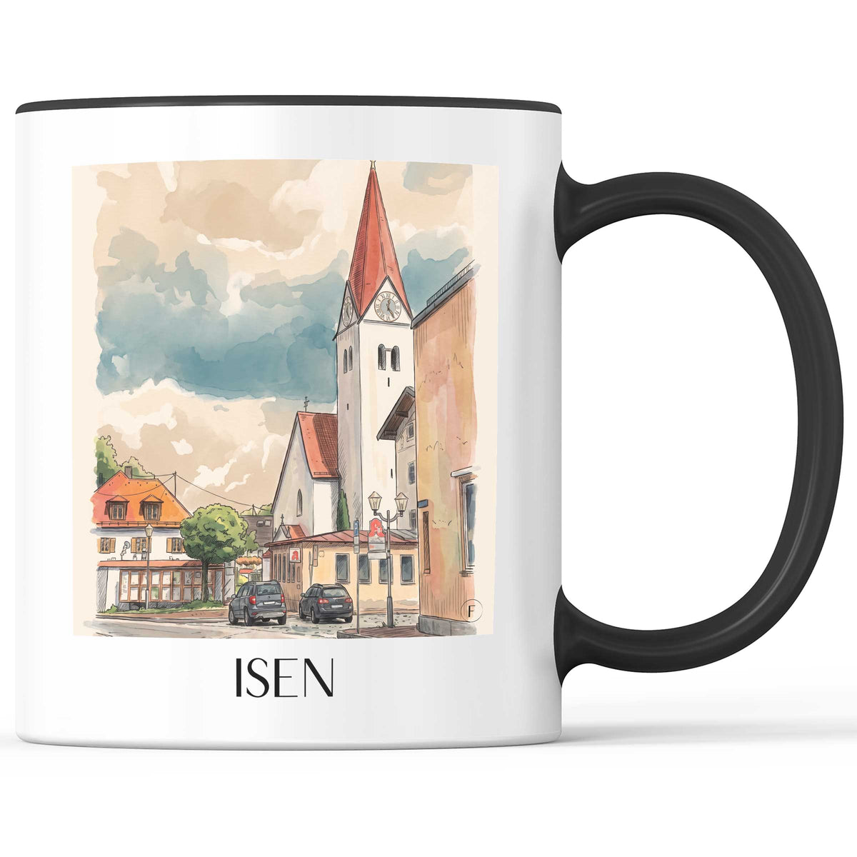 Isen Kaffeebecher - Oberbayern - Deutschland Becher - Kaffeetasse im Aquarell Stil - favplace