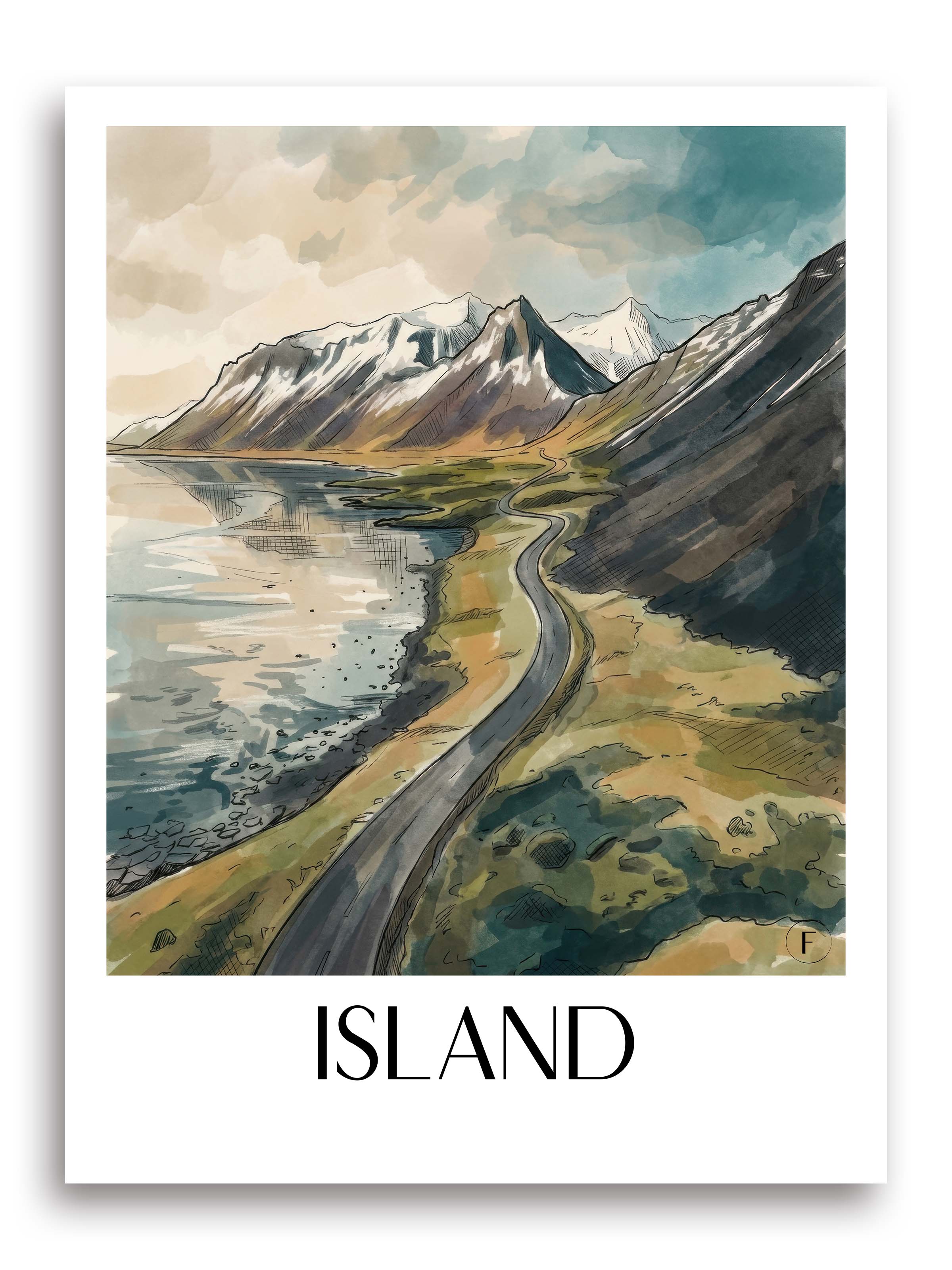 Island Poster - Island Kunstdruck - Aquarell von A4 bis A1 - favplace