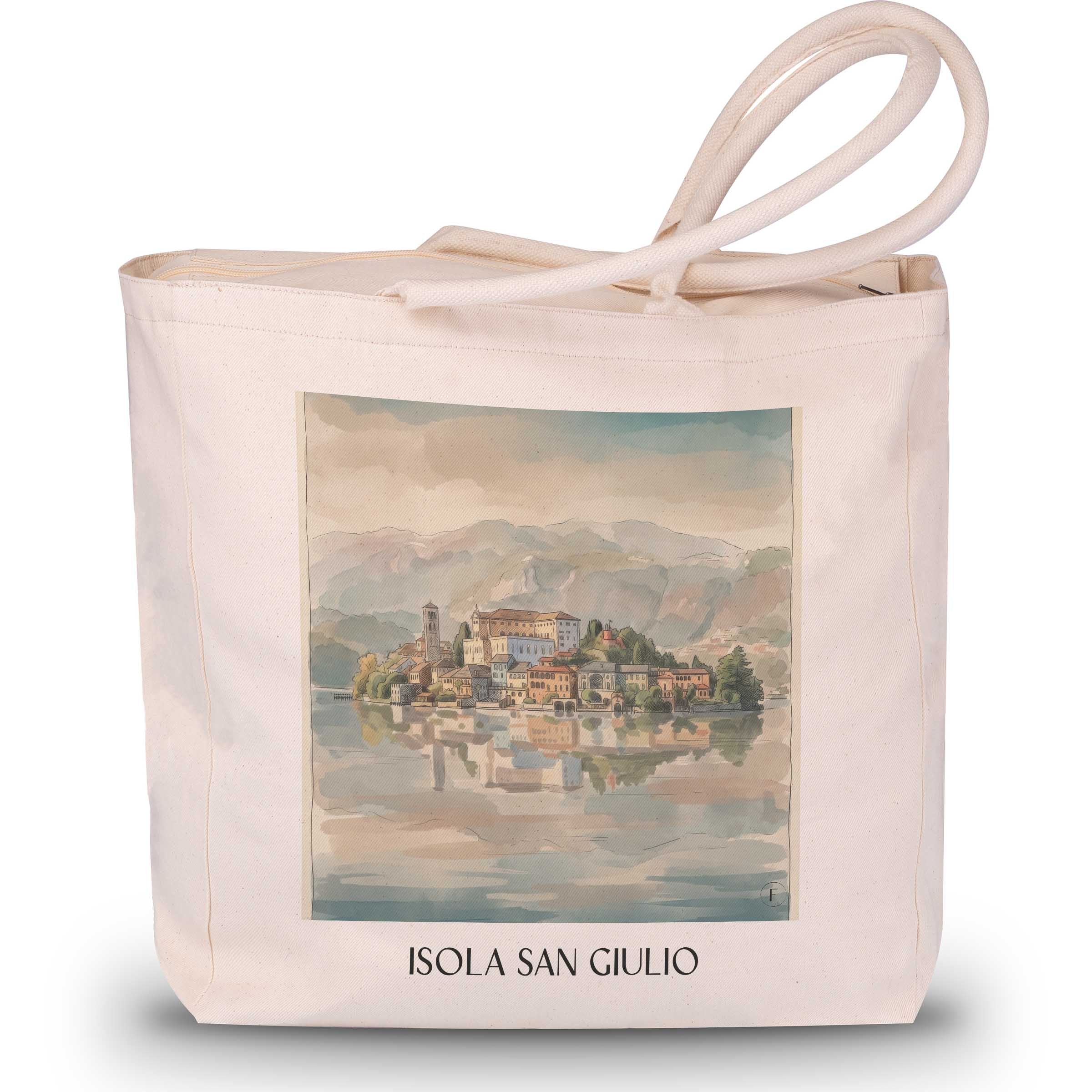 Isola San Giulio Shopping Tasche - Lago d´Orta - Italien Tote Bag - Einkaufstasche im Aquarell Stil - favplace