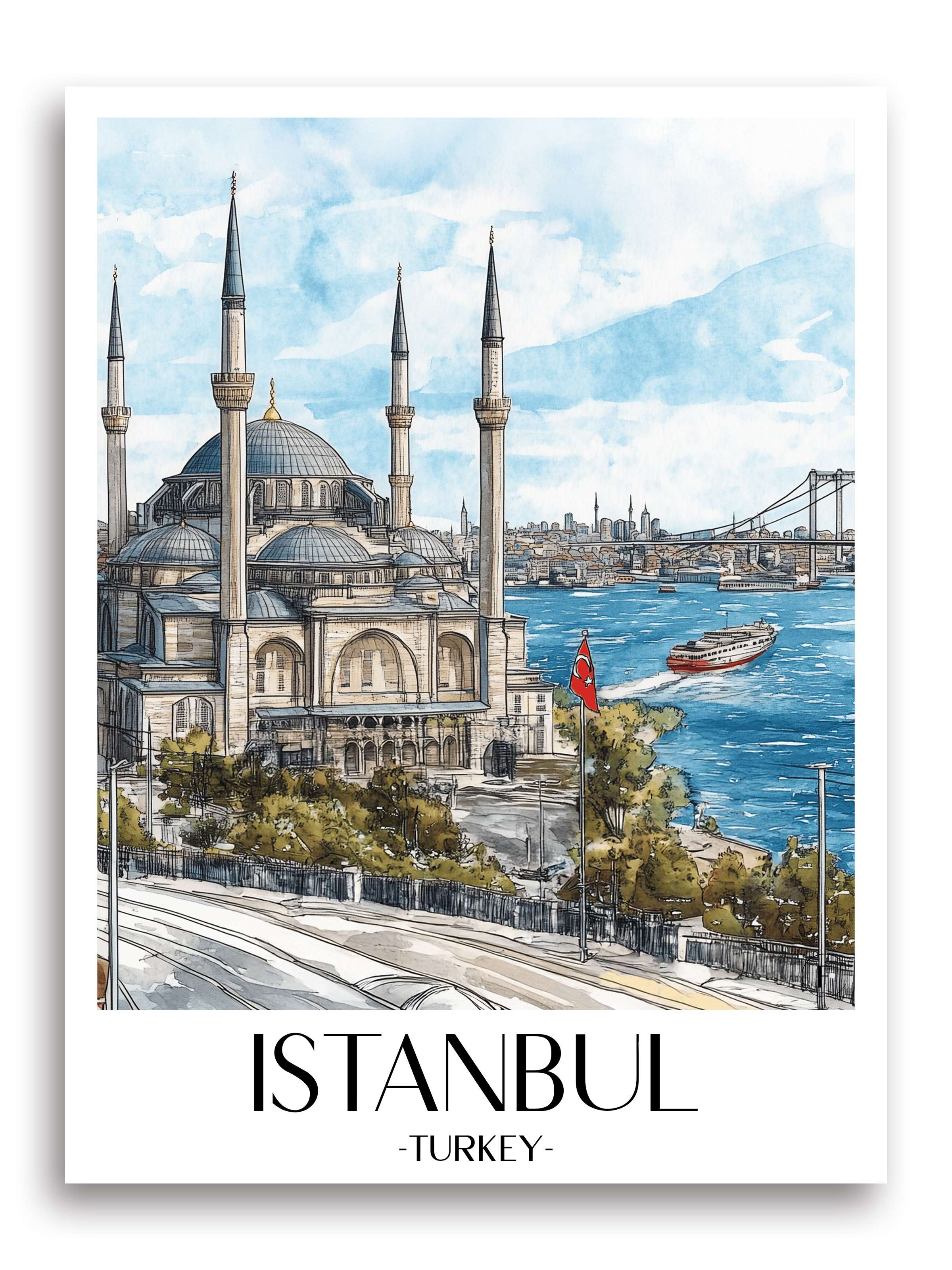 Istanbul Poster - Türkei Kunstdruck - Aquarell von A4 bis A1 - favplace