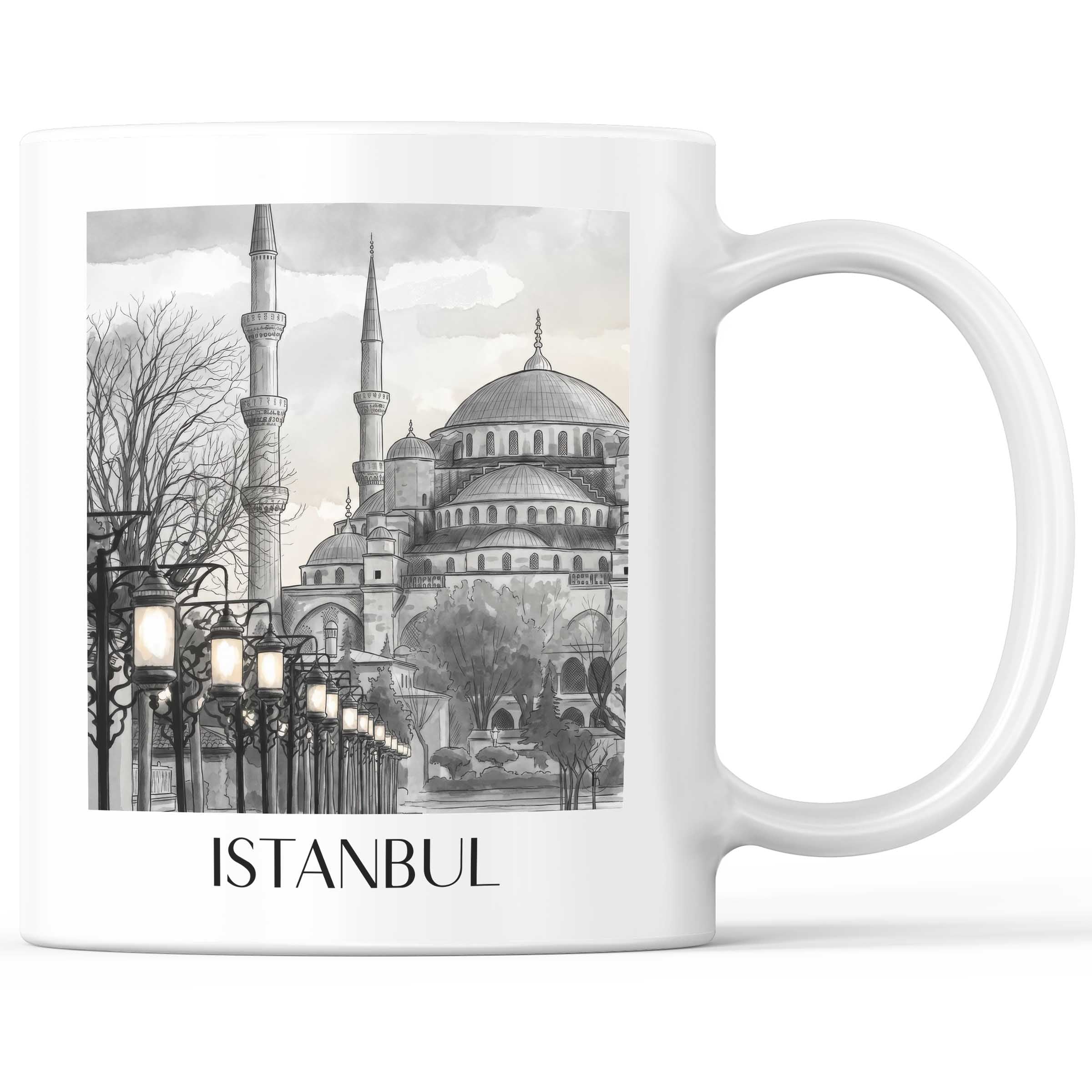 Istanbul - Türkei Becher - Kaffeetasse im Aquarell Schwarz-Weiß Stil - favplace