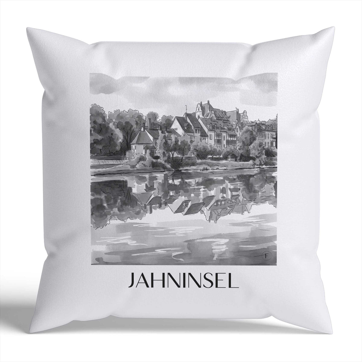 jahninsel-regensburg-deutschland-kissenbezug-aquarell-schwarz-weiss