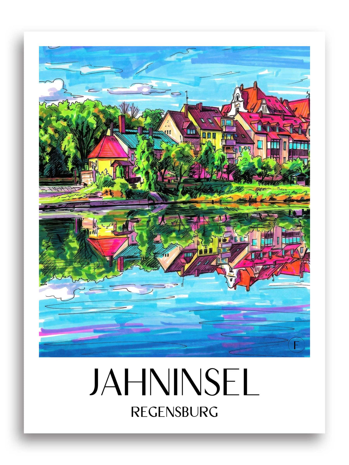 Jahninsel Poster - Regensburg - Deutschland Kunstdruck - Tag Graffiti von A4 bis A1 - favplace