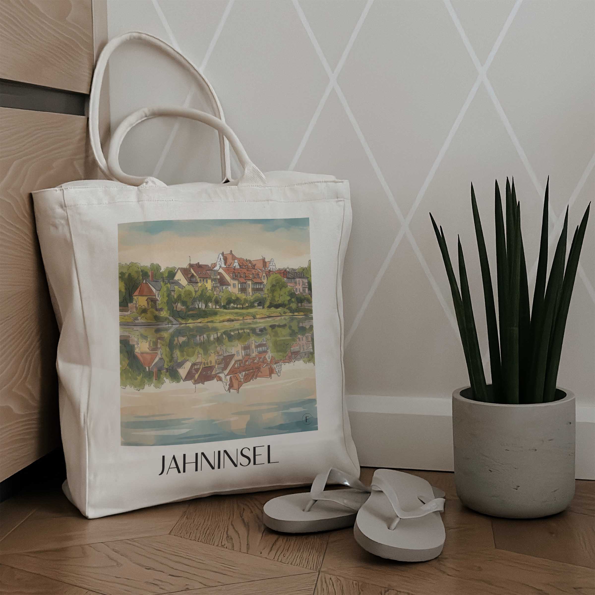 jahninsel-regensburg-deutschland-einkaufstasche-aquarell