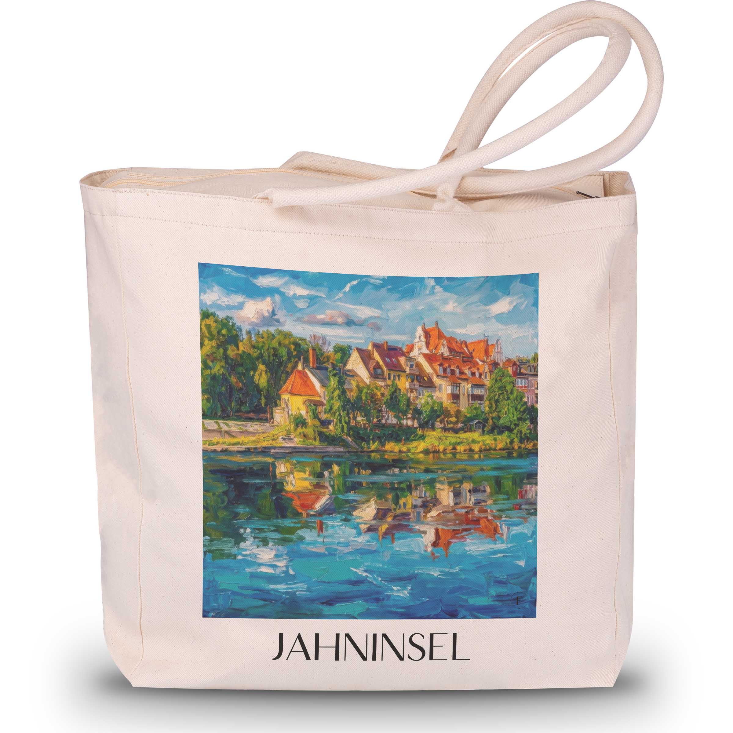 jahninsel-regensburg-deutschland-einkaufstasche-oil-painting-oelgemaelde