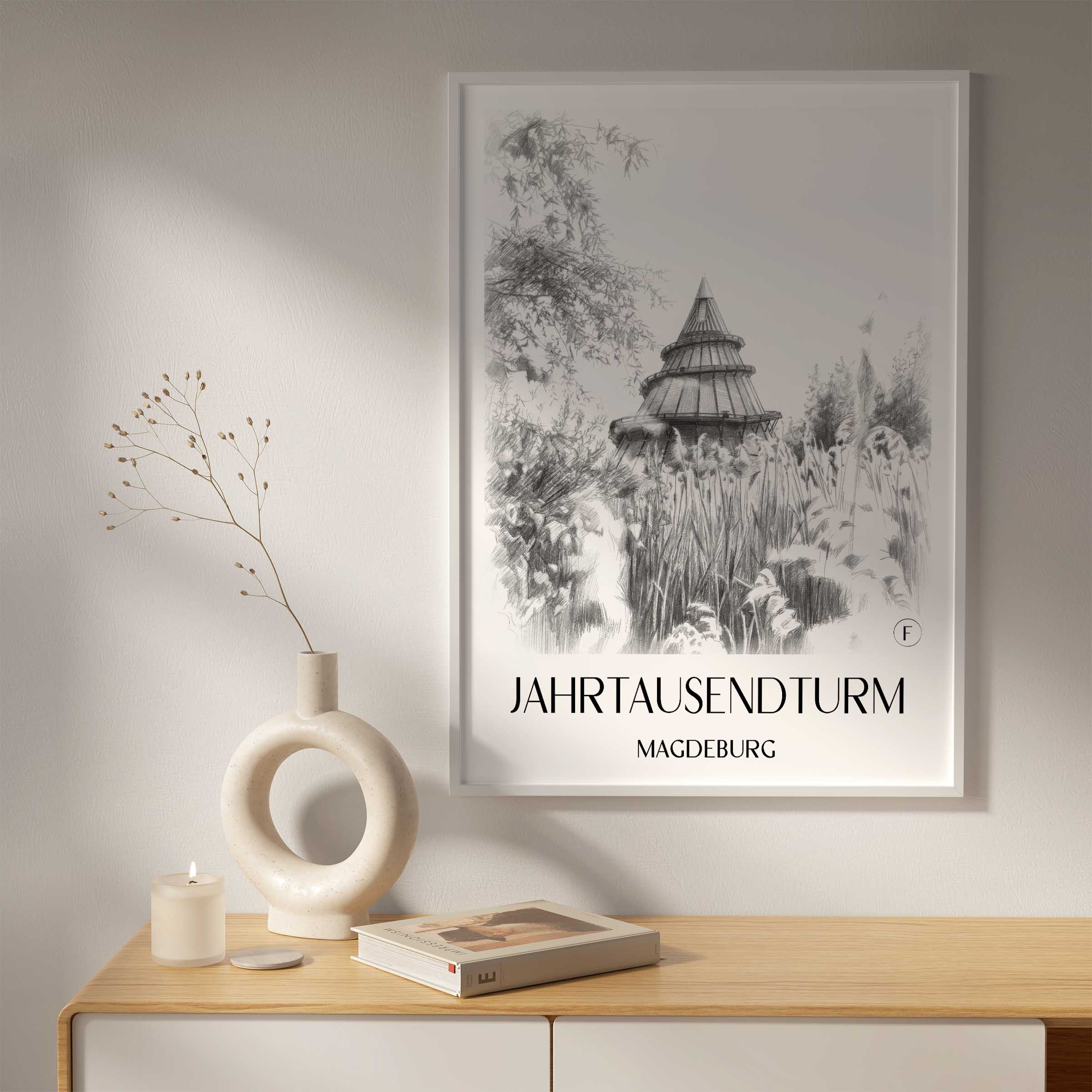 jahrtausendturm-magdeburg-deutschland-poster-bleistift-zeichnung-drawing