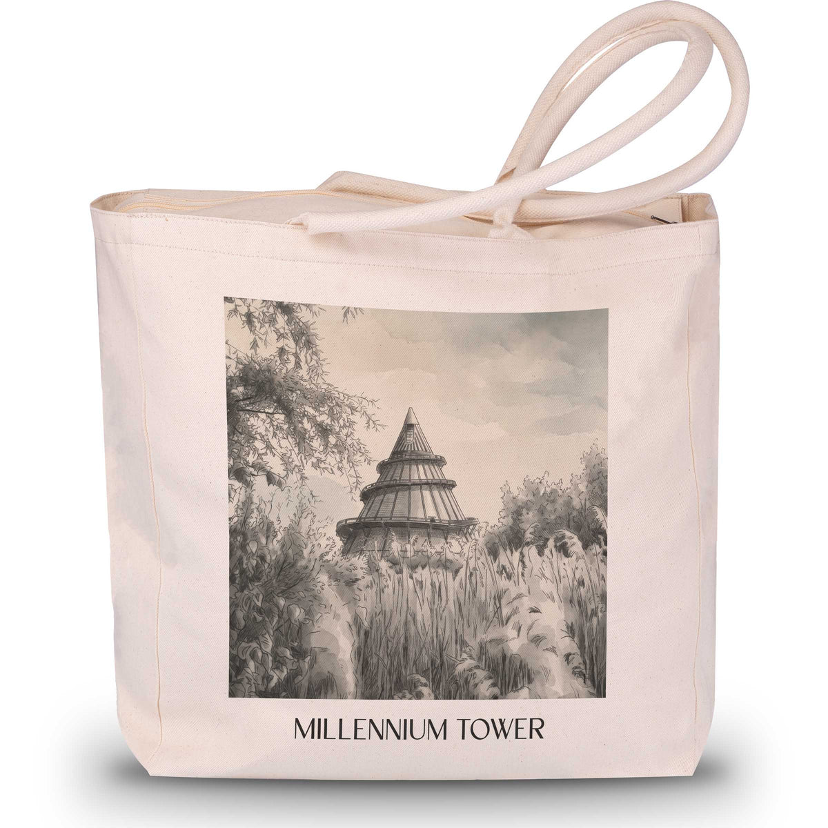 Jahrtausendturm Shopping Tasche - Magdeburg - Deutschland Tote Bag - Einkaufstasche im Aquarell Schwarz-Weiß Stil - favplace