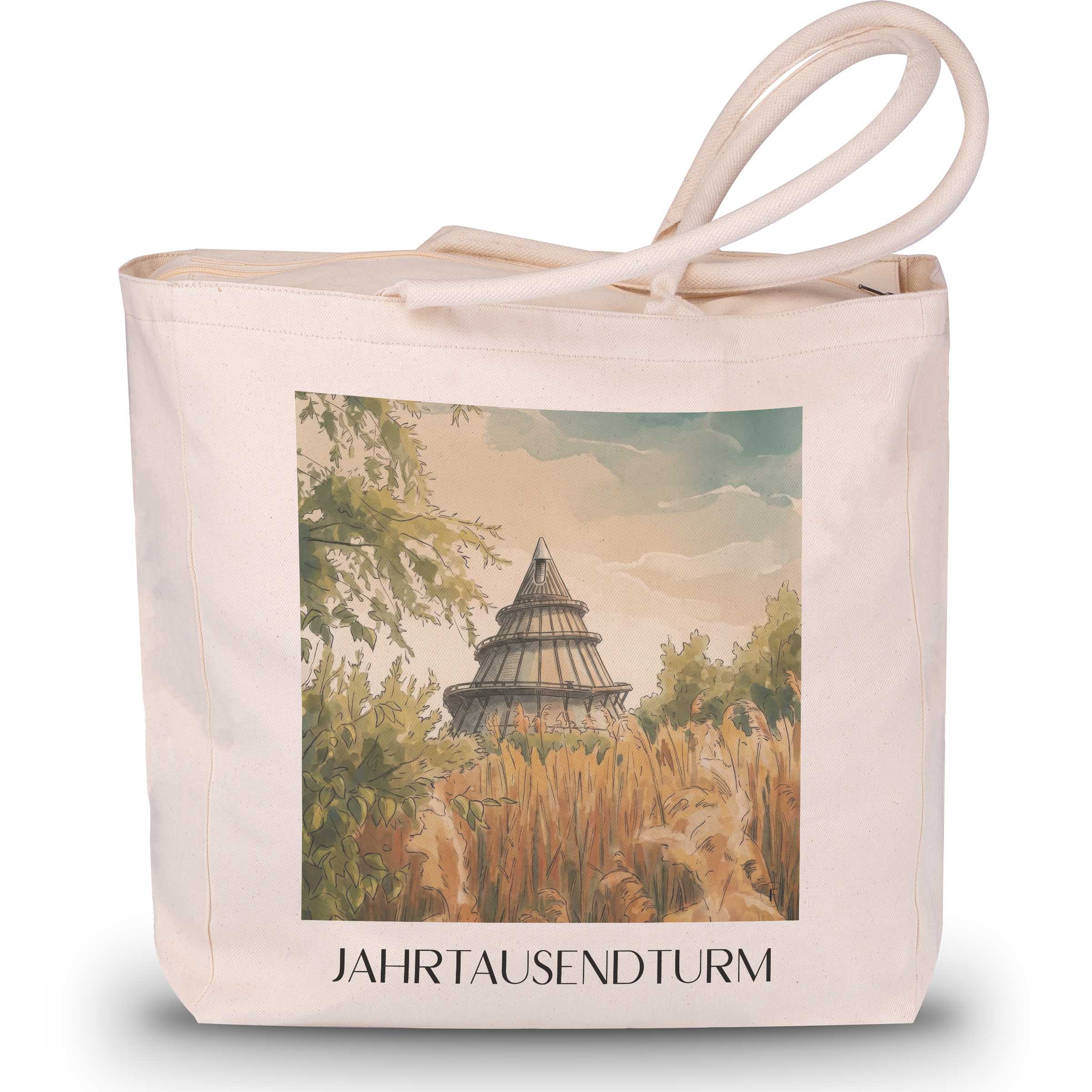 jahrtausendturm-magdeburg-deutschland-einkaufstasche-aquarell