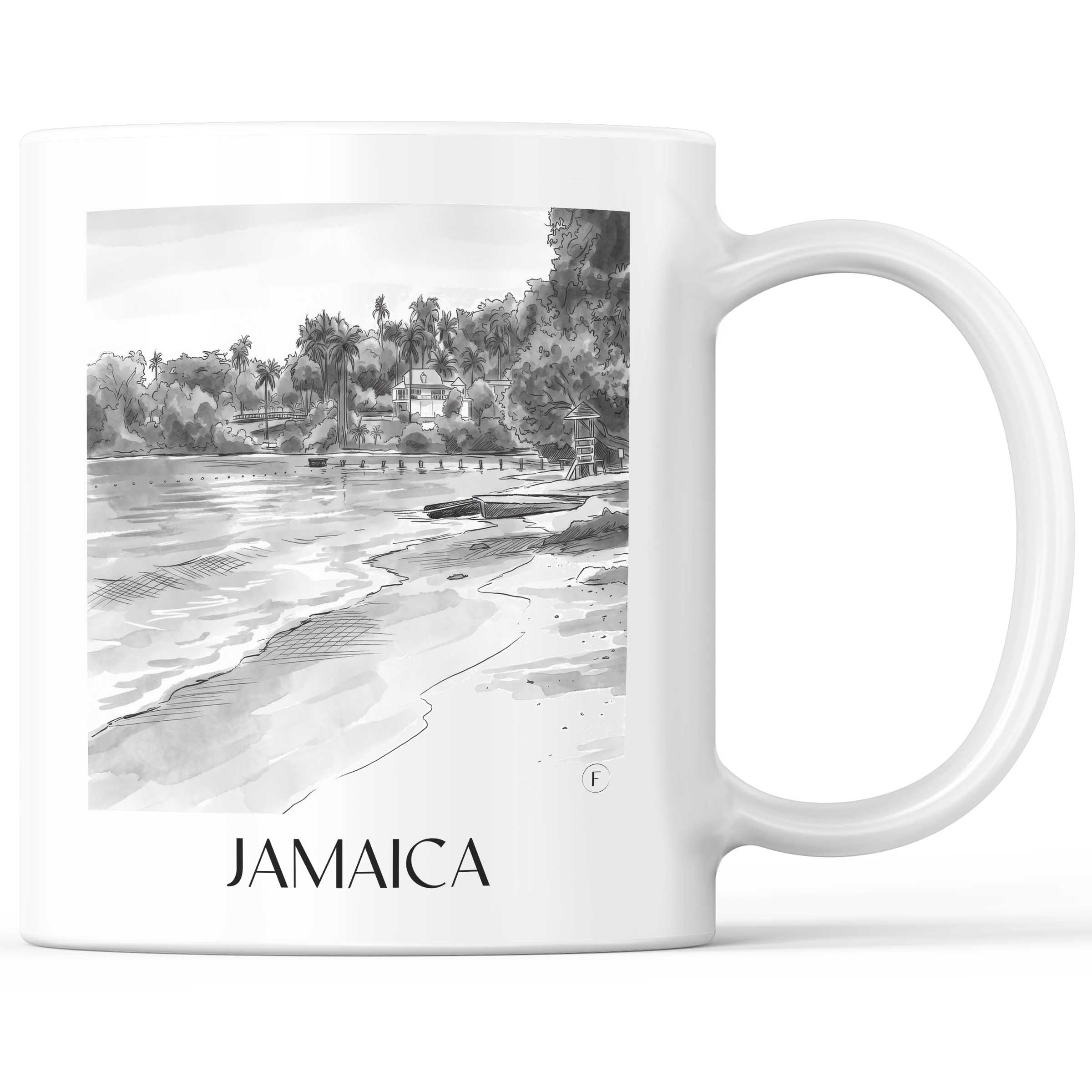 Jamaica - Jamaika Becher - Kaffeetasse im Aquarell Schwarz-Weiß Stil - favplace