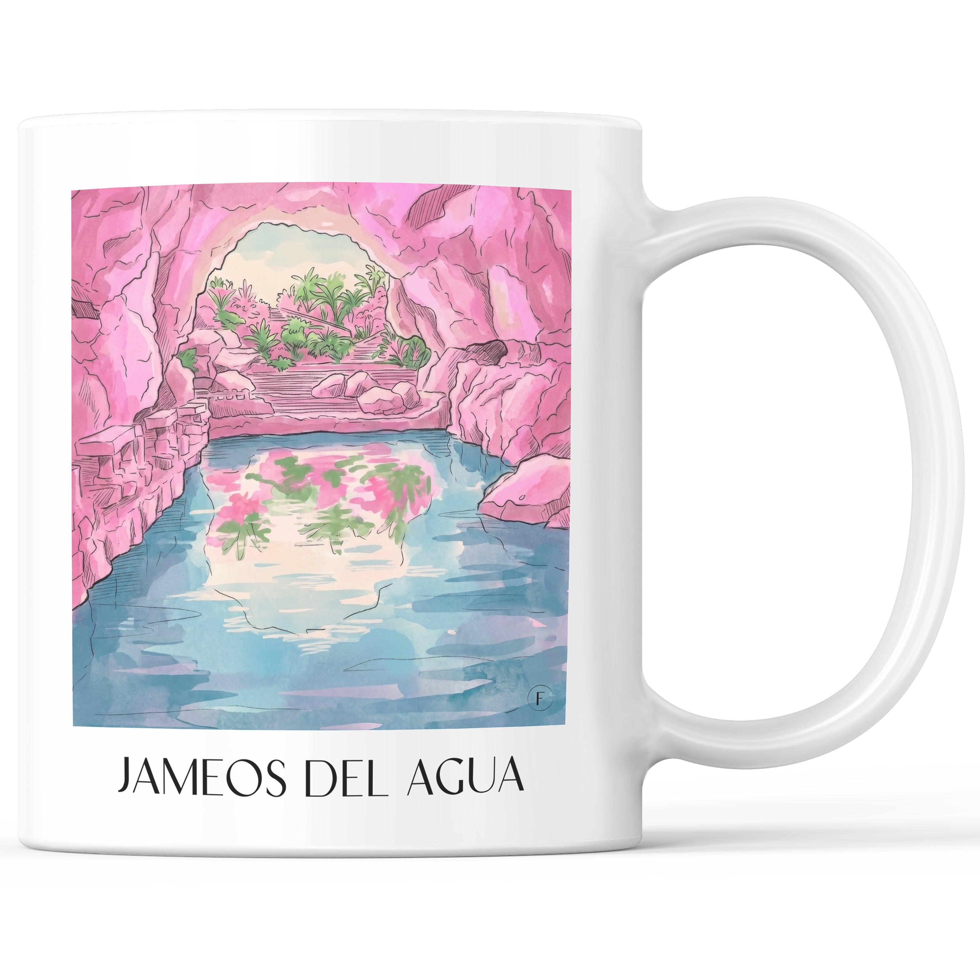 Jameos del Agua Kaffeebecher - Lanzarote - Spanien Becher - Kaffeetasse im Aquarell Pink Stil - favplace