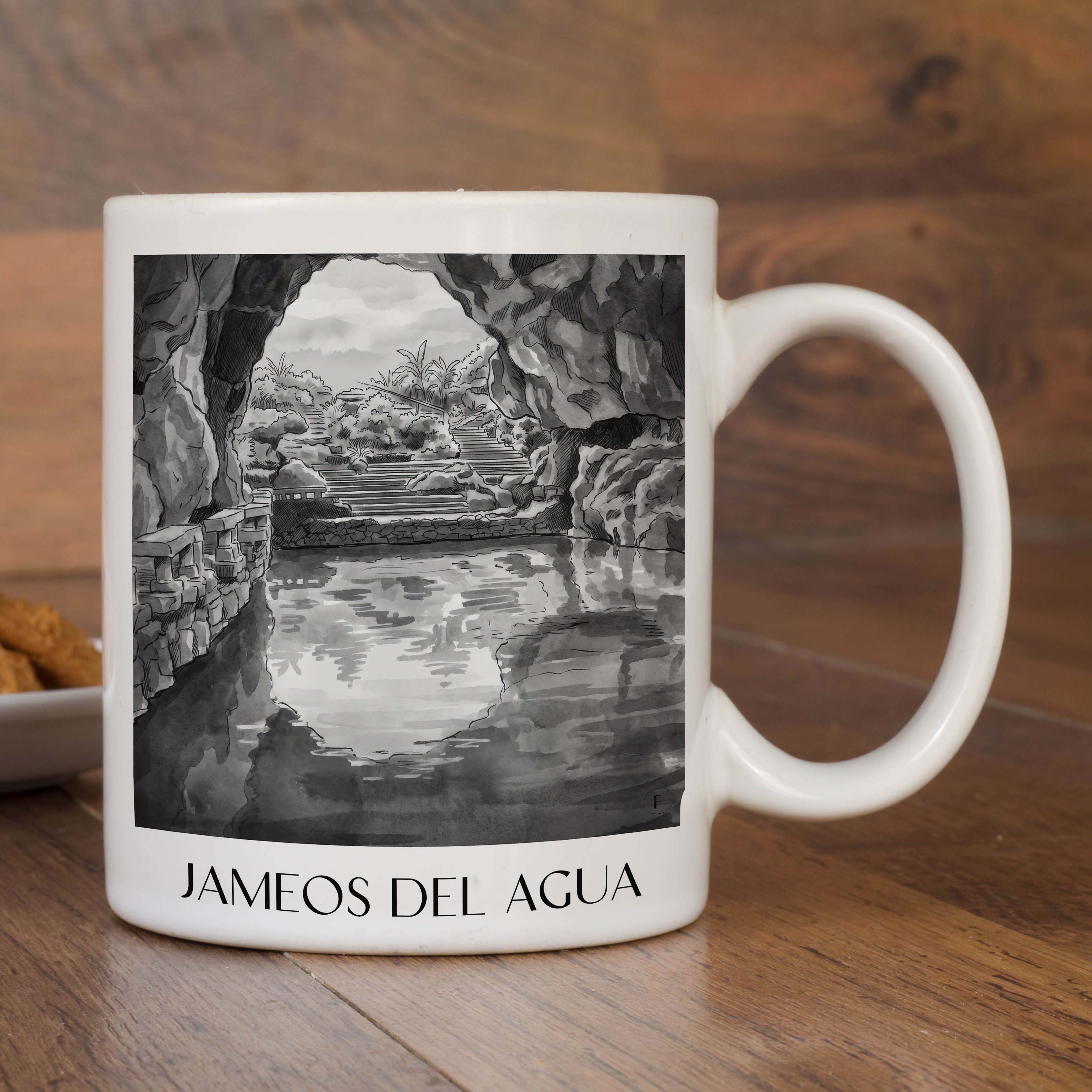 jameos-del-agua-lanzarote-spanien-kaffeebecher-aquarell-schwarz-weiss