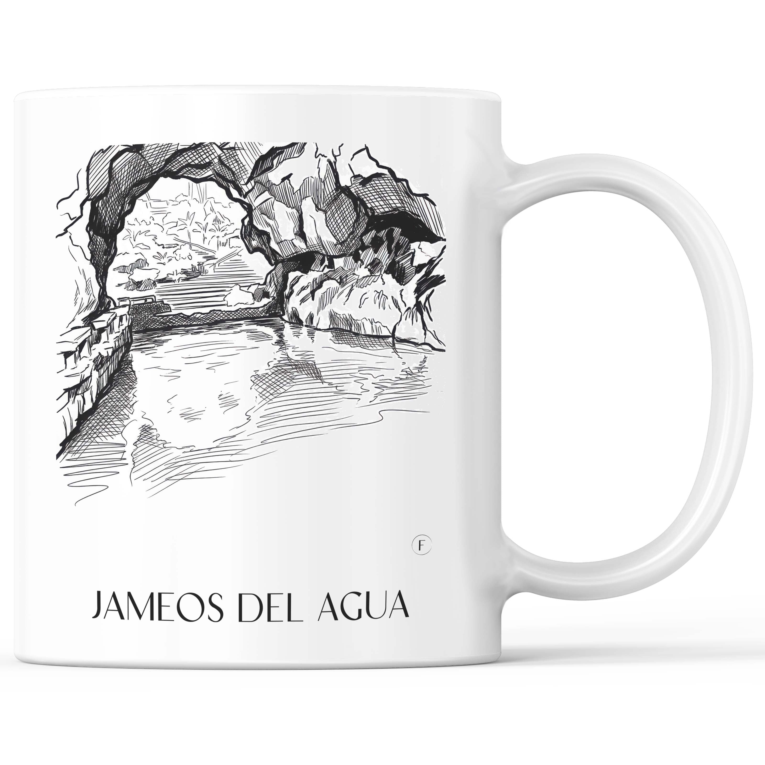 Jameos del Agua Kaffeebecher - Lanzarote - Spanien Becher - Kaffeetasse im Skizze Stil - favplace