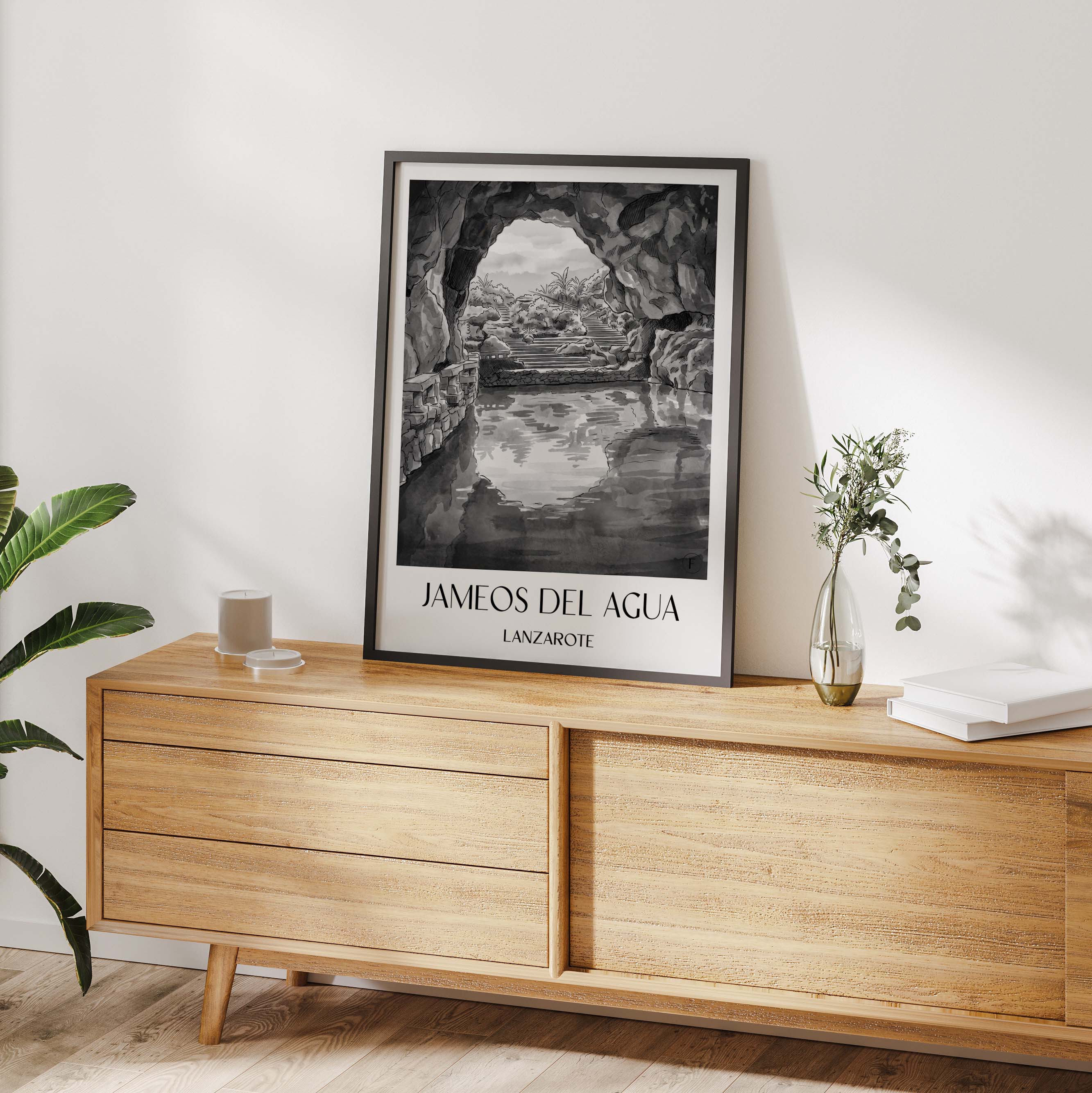 jameos-del-agua-lanzarote-spanien-poster-aquarell-schwarz-weiss