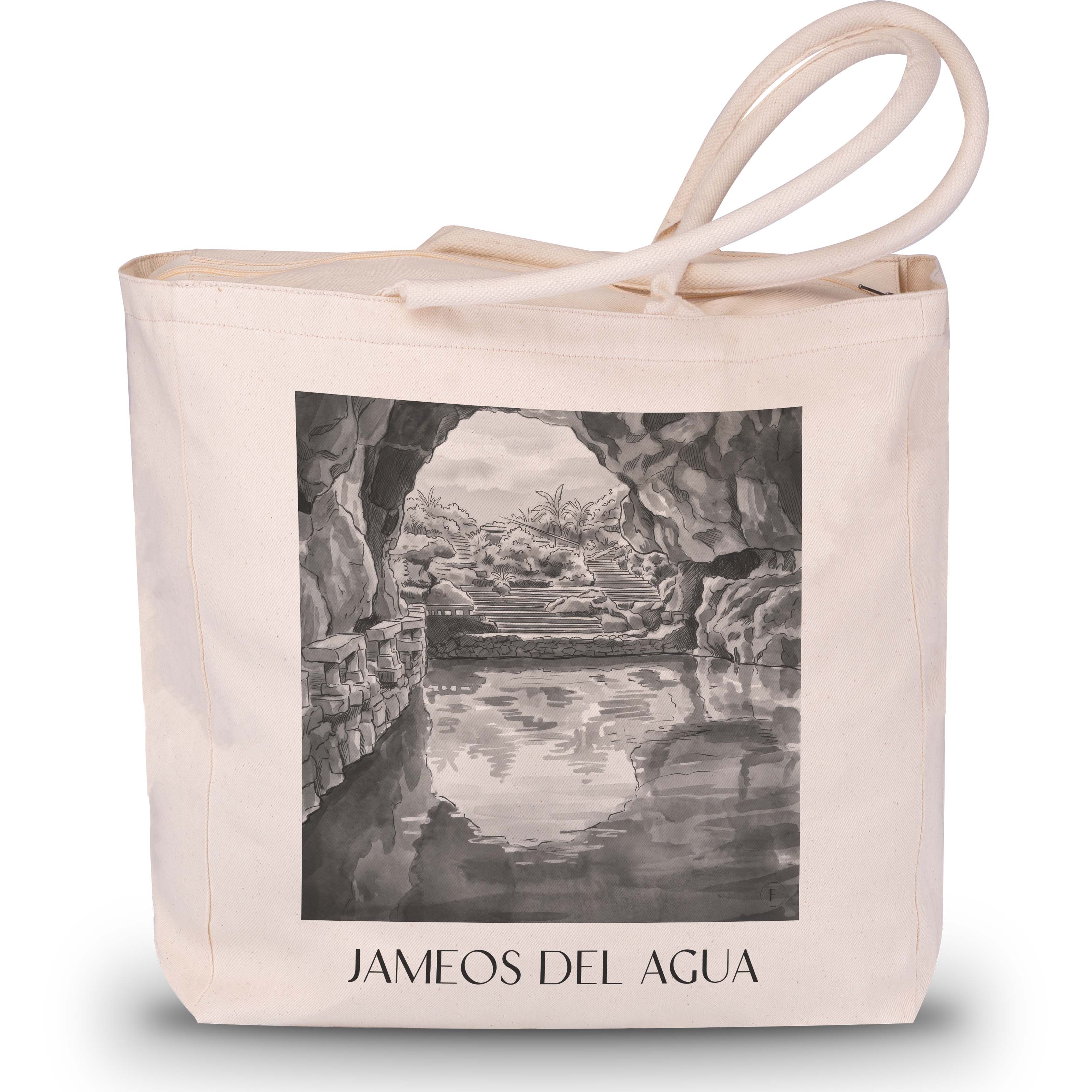 jameos-del-agua-lanzarote-spanien-einkaufstasche-aquarell-schwarz-weiss