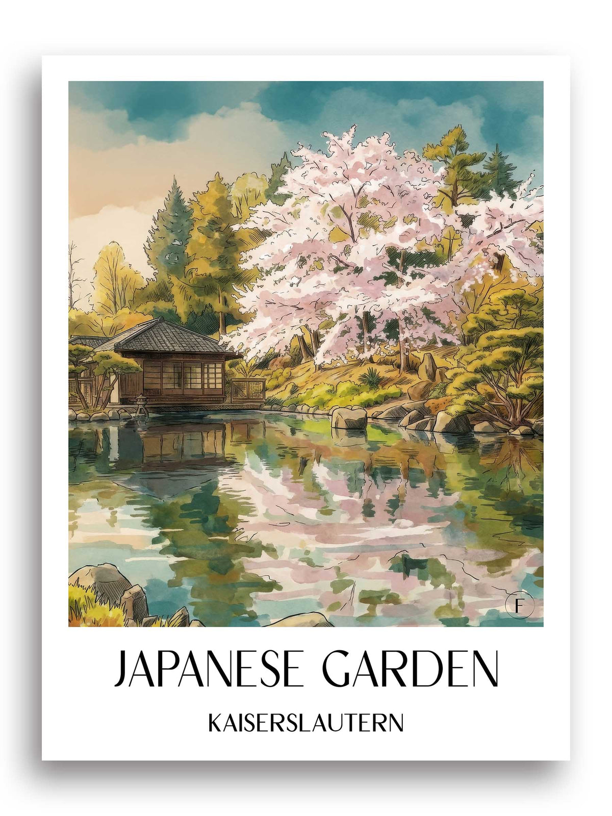 Japanischer Garten Poster - Kaiserslautern - Deutschland Kunstdruck - Aquarell von A4 bis A1 - favplace
