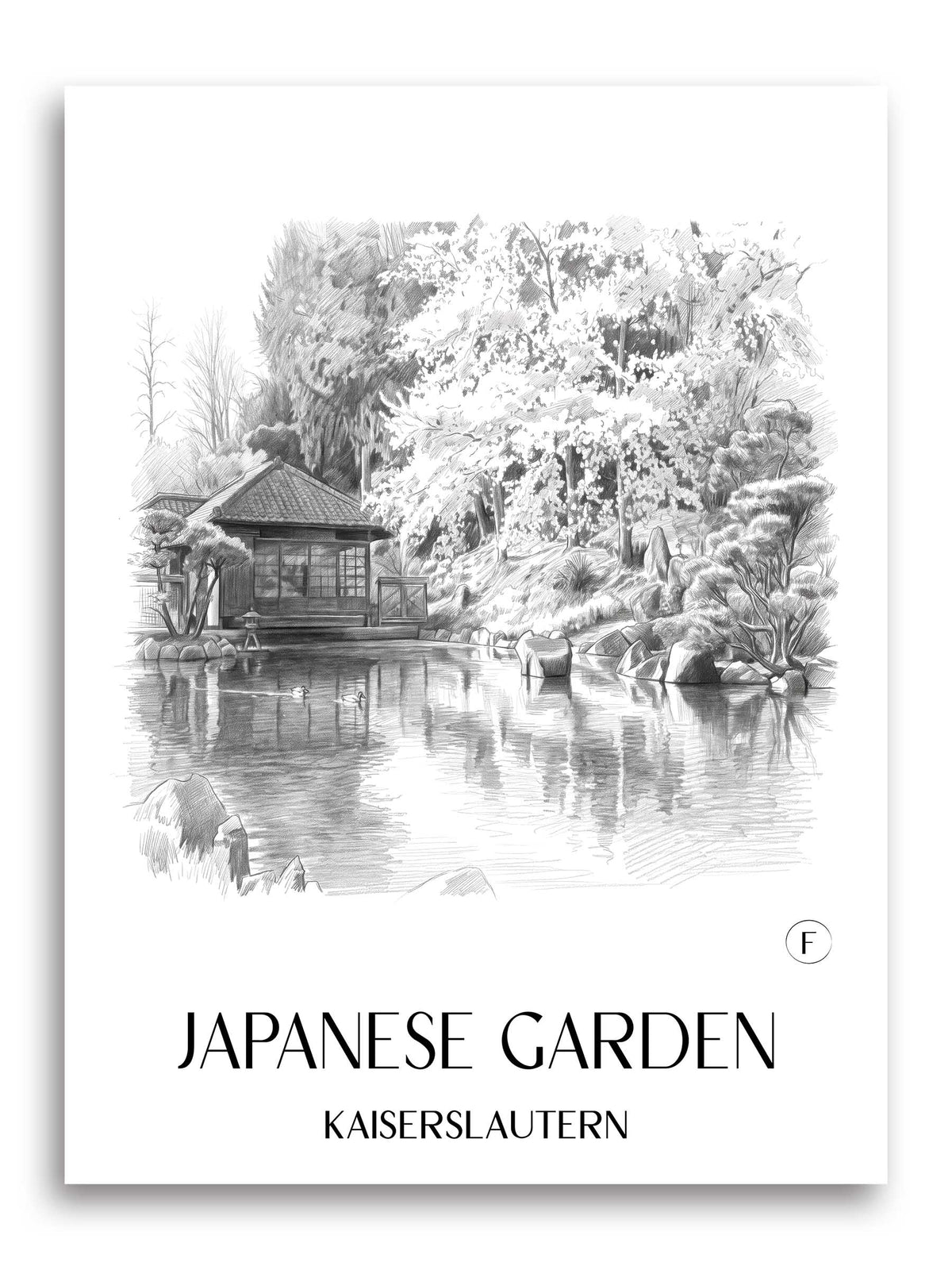 Japanischer Garten Poster - Kaiserslautern - Deutschland Kunstdruck - Zeichnung von A4 bis A1 - favplace