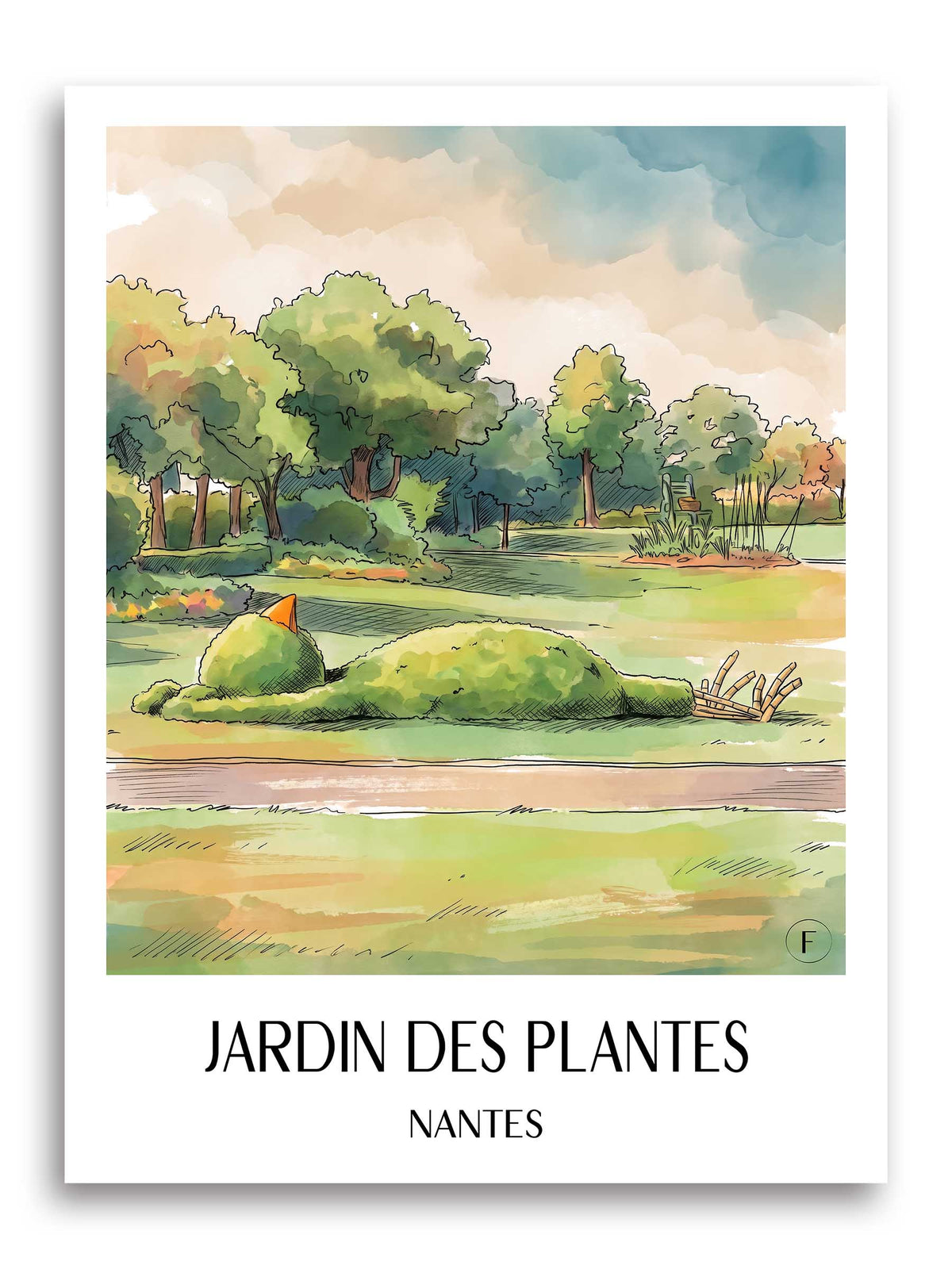 Jardin des Plantes Poster - Nantes - Frankreich Kunstdruck - Aquarell von A4 bis A1