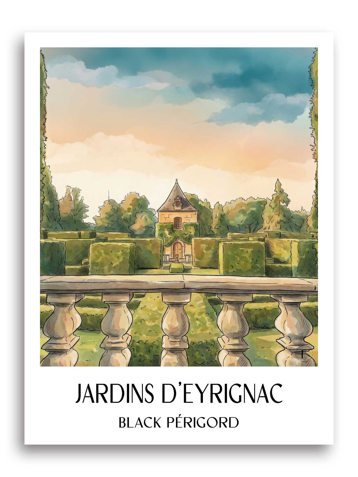 Jardins d'Eyrignac Poster - Périgord Noir - Frankreich Kunstdruck - Aquarell von A4 bis A1 - favplace