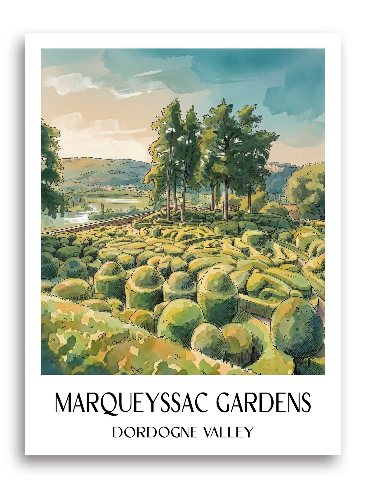 Jardins de Marqueyssac Poster - Vallée de la Dordogne - Frankreich Kunstdruck - Aquarell von A4 bis A1 - favplace
