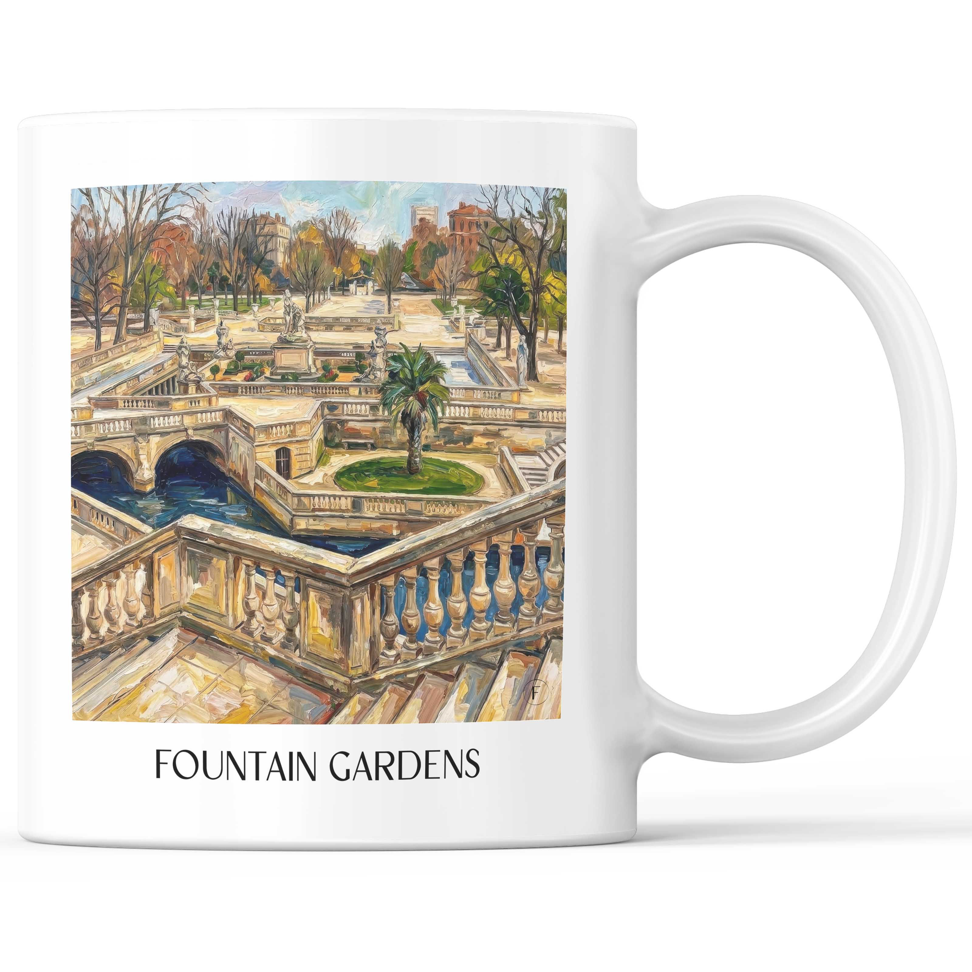 Jardins de la Fontaine Kaffeebecher - Nîmes - Frankreich Becher - Kaffeetasse im Ölgemälde Stil - favplace