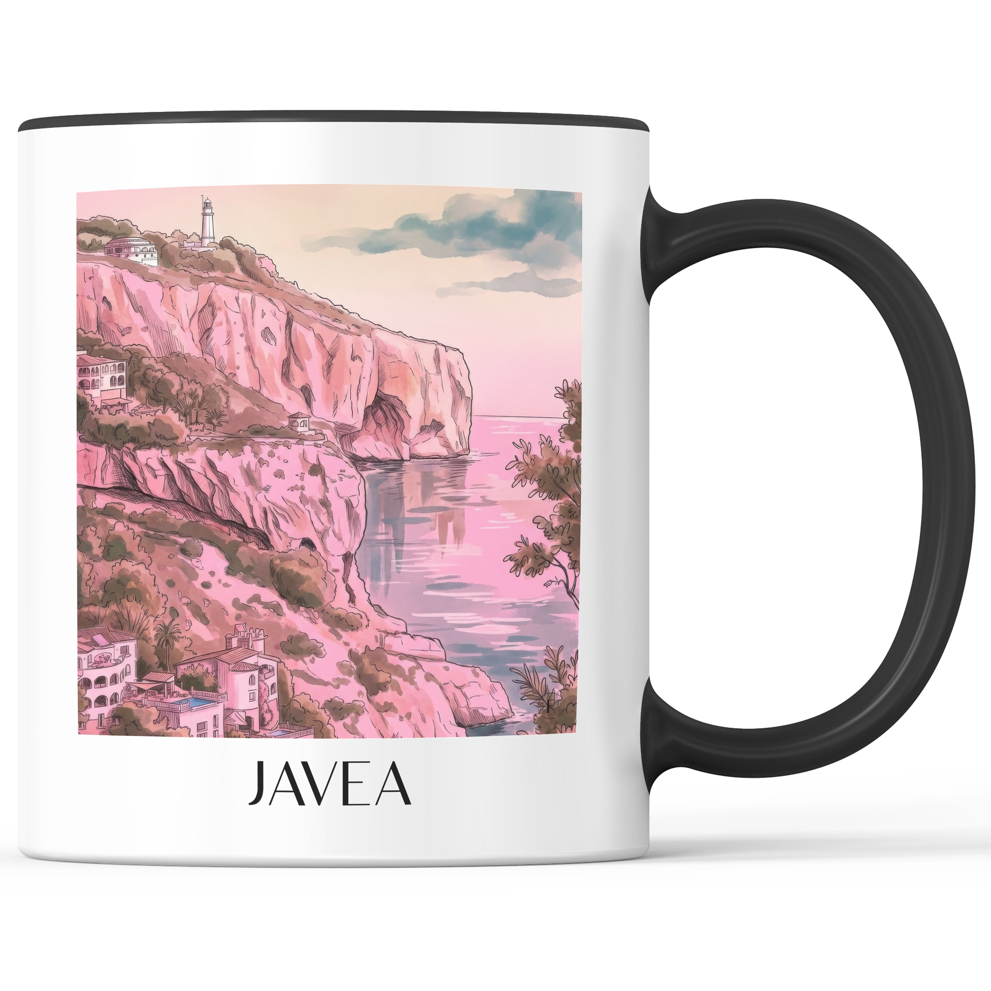 Javea Kaffeebecher - Spanien - Spanien und Spanien Becher - Kaffeetasse im Aquarell Pink Stil - favplace
