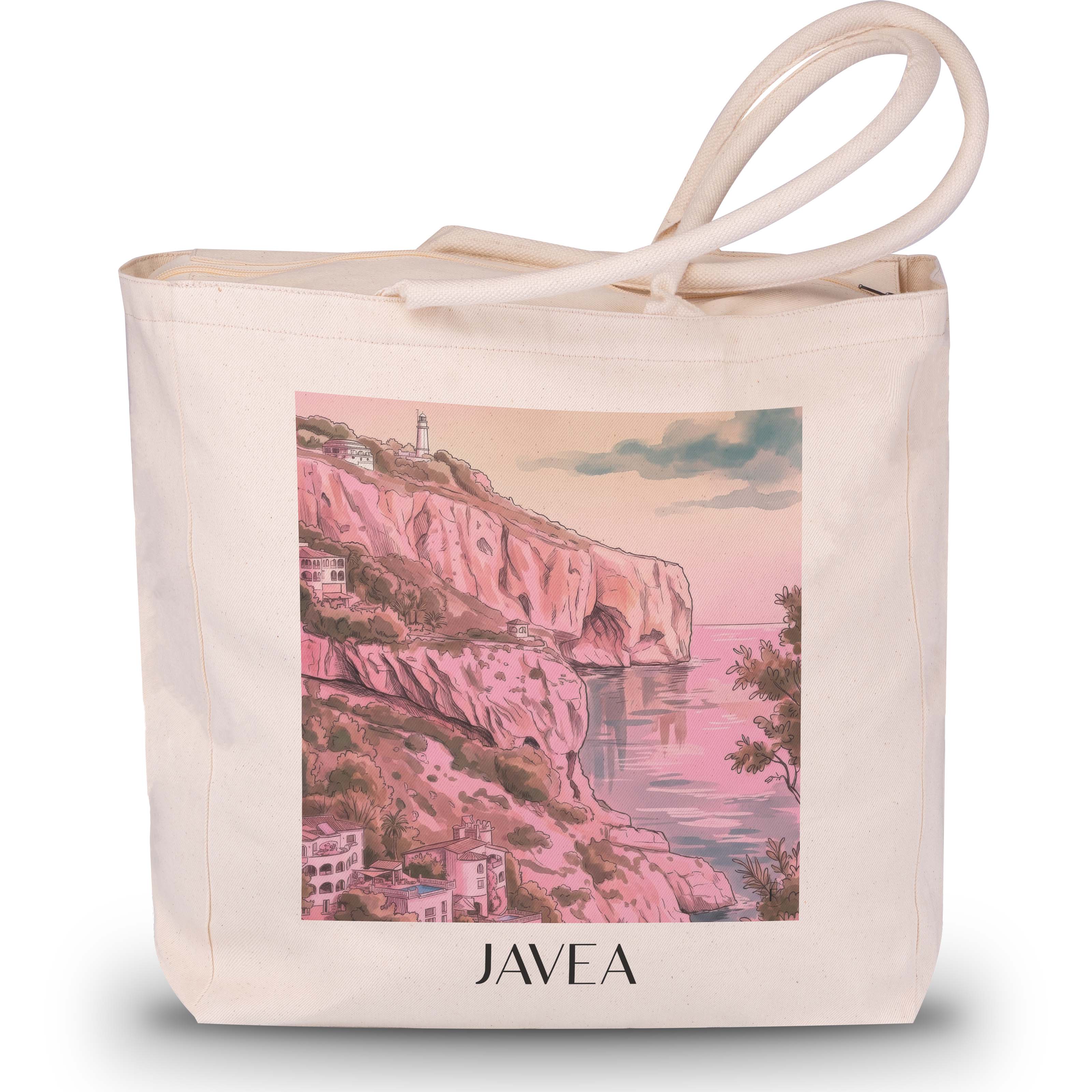 Javea Shopping Tasche - Spanien - Spanien Tote Bag - Einkaufstasche im Aquarell Pink Stil - favplace