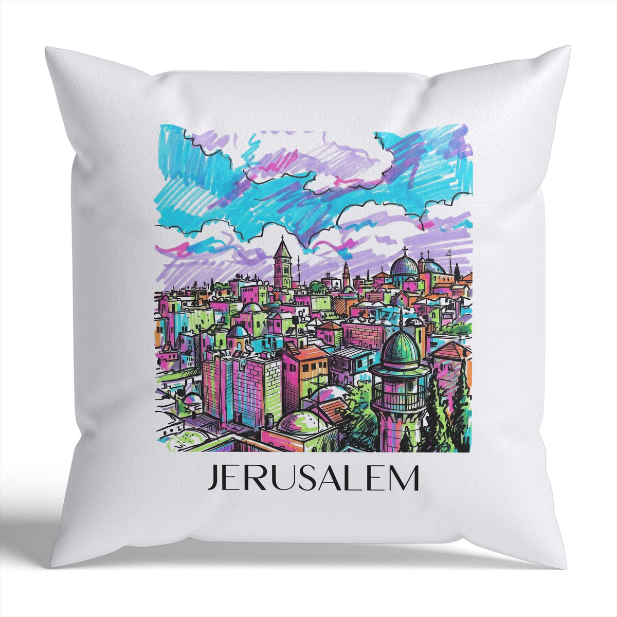 Jerusalem Kissenhülle - Zierkissen Bezug - Israel - Israel Kissen bzw. Kissenbezug im Tag Graffiti Stil - favplace